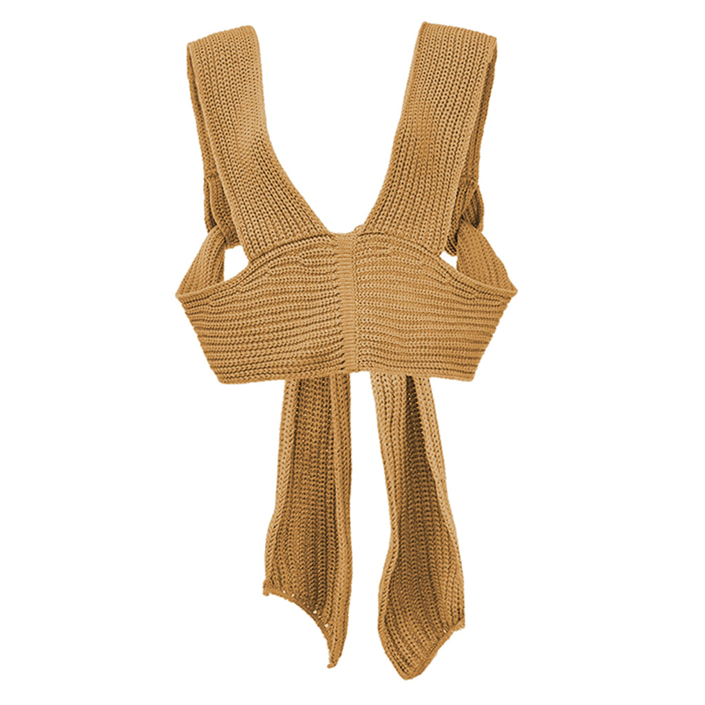 Chic Women Knitted Bandage Self Tie Tank Top Sleeveless Vest DIY Wear Brown