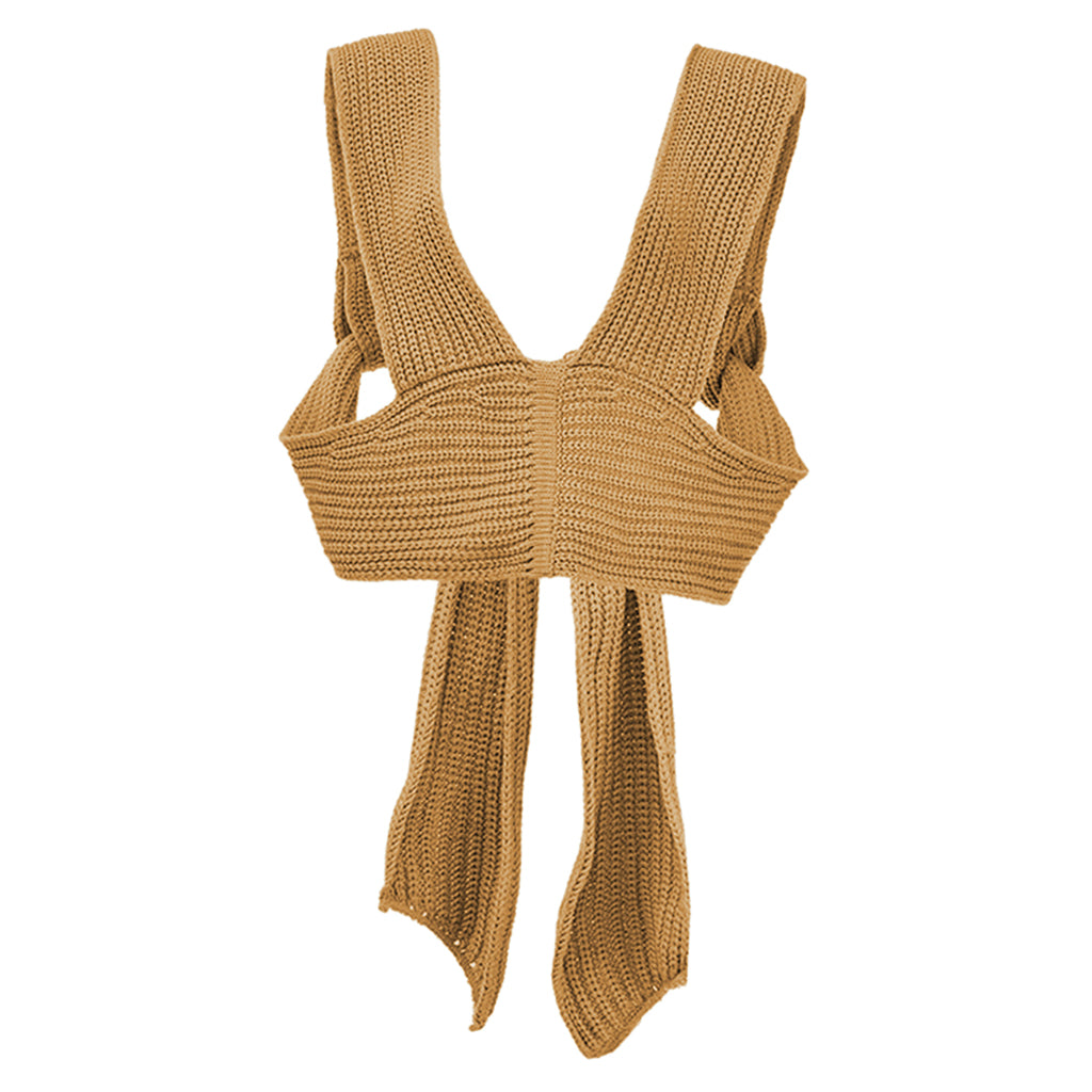 Chic Women Knitted Bandage Self Tie Tank Top Sleeveless Vest DIY Wear Brown