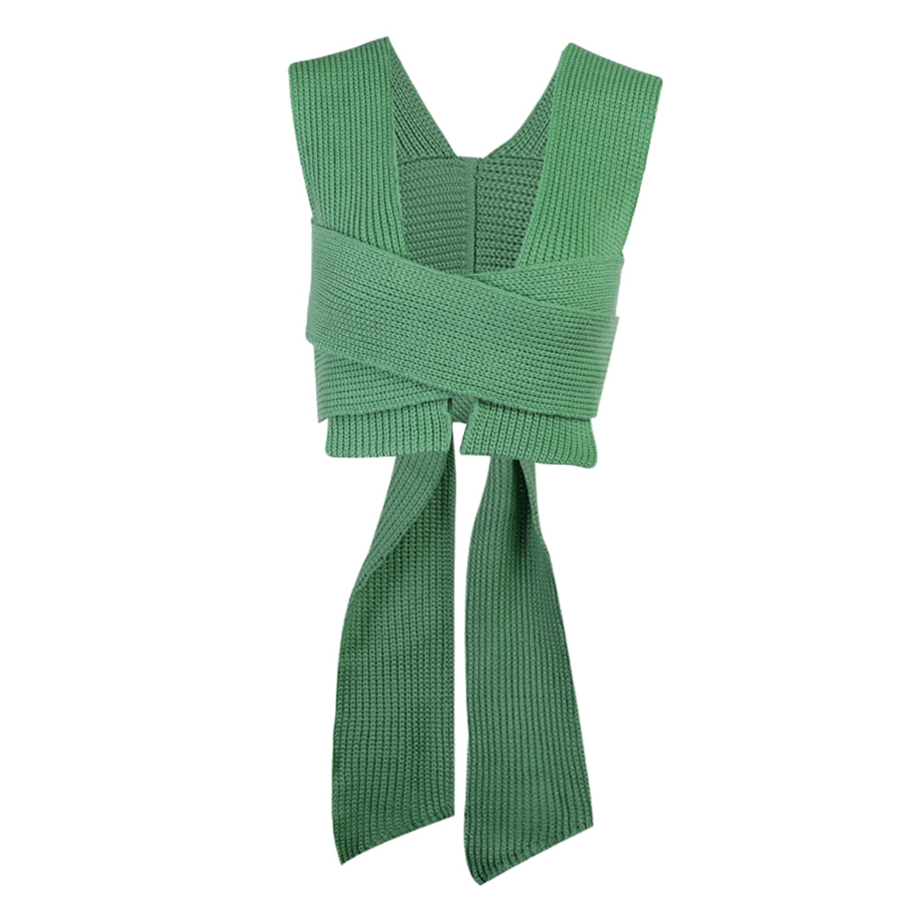 Chic Women Knitted Bandage Self Tie Tank Top Sleeveless Vest DIY Wear Green