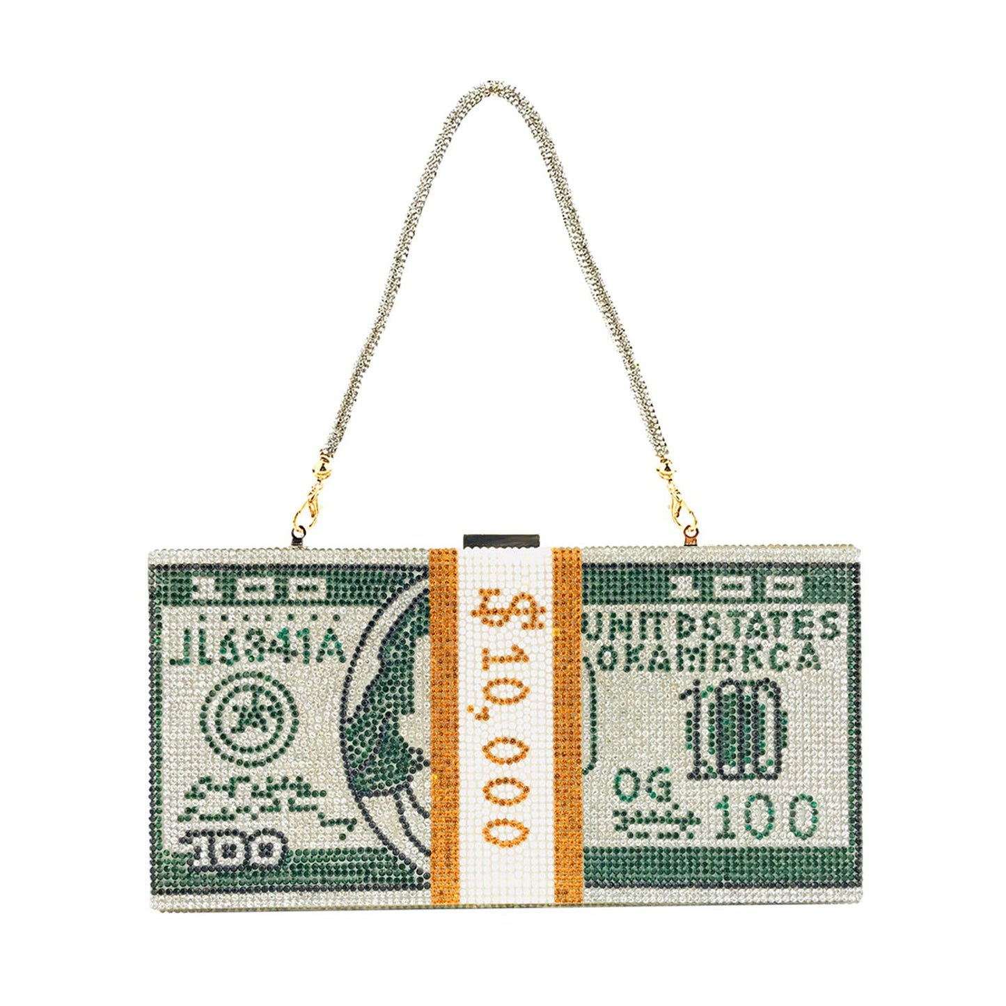 Dollar Cash Bag Rhinestone Money Shoulder Bag Bill Diamond Clutch Purse Green