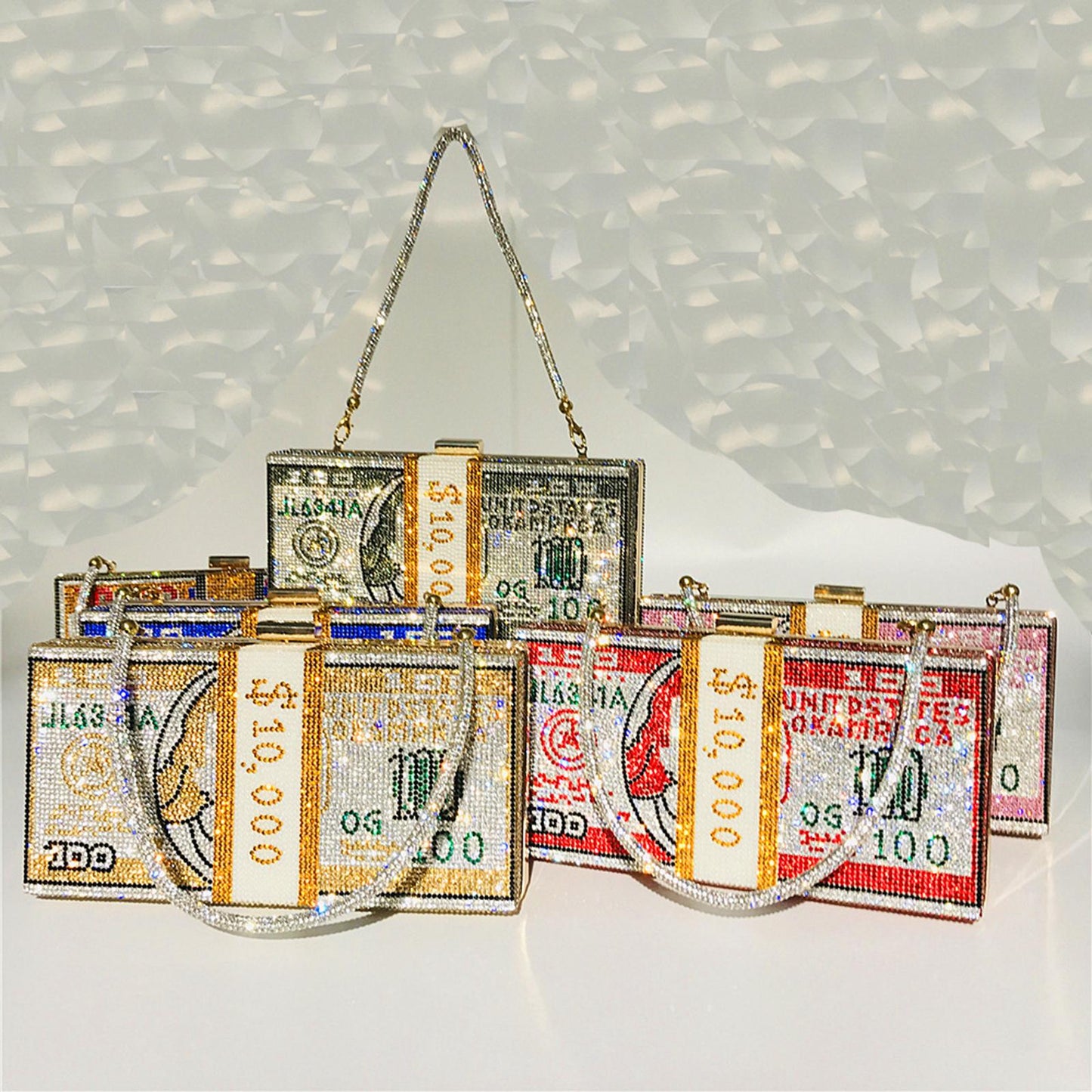 Dollar Cash Bag Rhinestone Money Shoulder Bag Bill Diamond Clutch Purse Pink