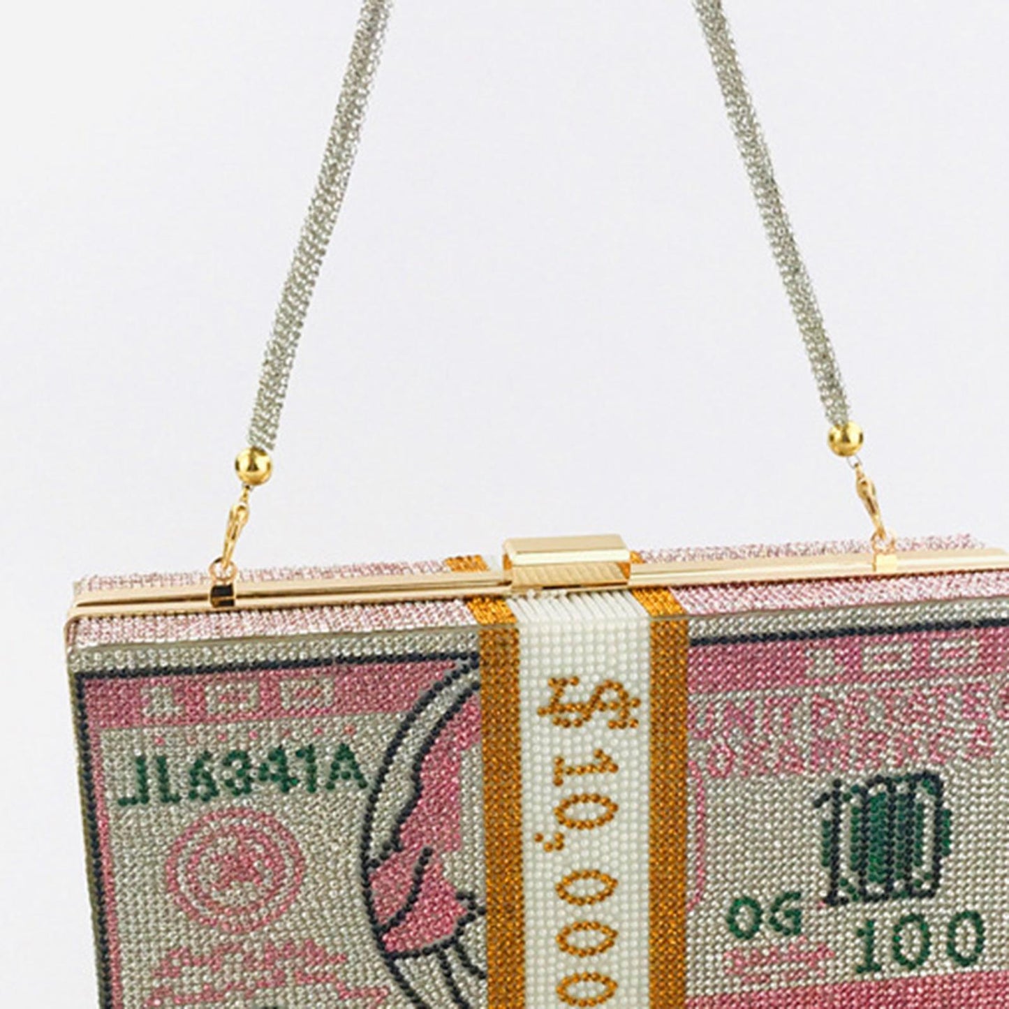 Dollar Cash Bag Rhinestone Money Shoulder Bag Bill Diamond Clutch Purse Pink