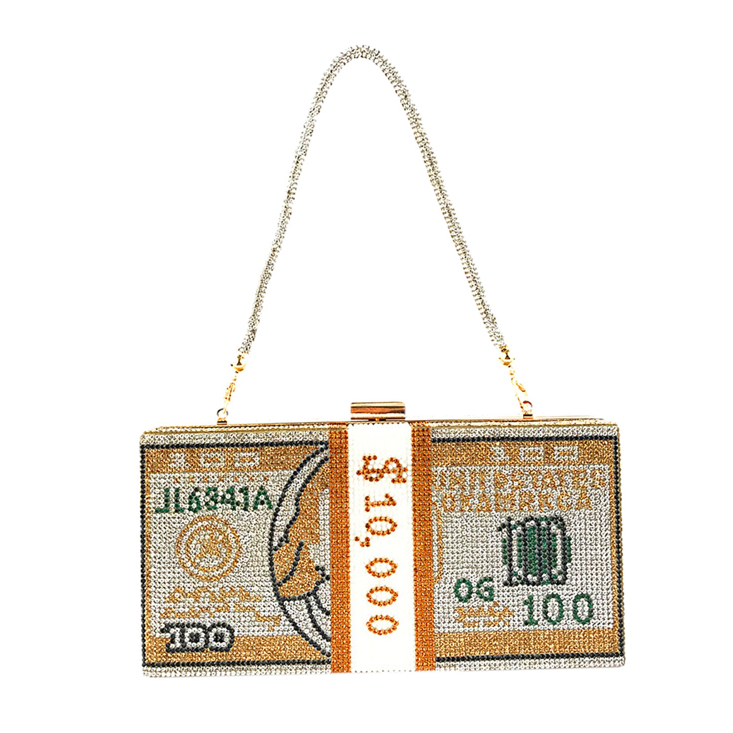 Dollar Cash Bag Rhinestone Money Shoulder Bag Bill Diamond Clutch Purse Golden