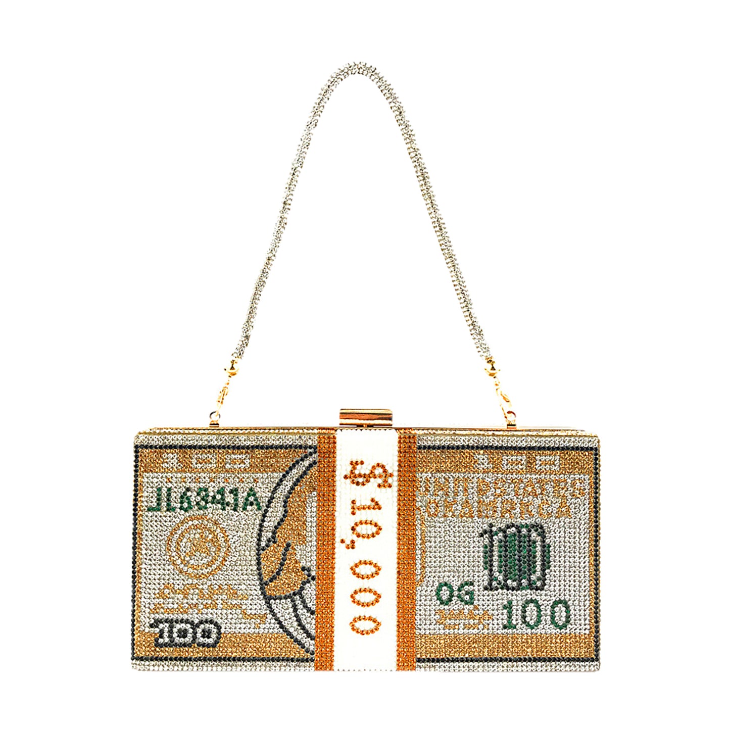 Dollar Cash Bag Rhinestone Money Shoulder Bag Bill Diamond Clutch Purse Golden