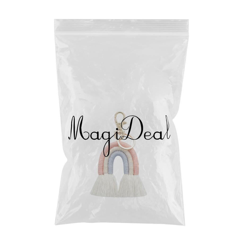 Weaving Rainbow Keychains Tassel Macrame Key Holder Keyring Bag Charm Pink