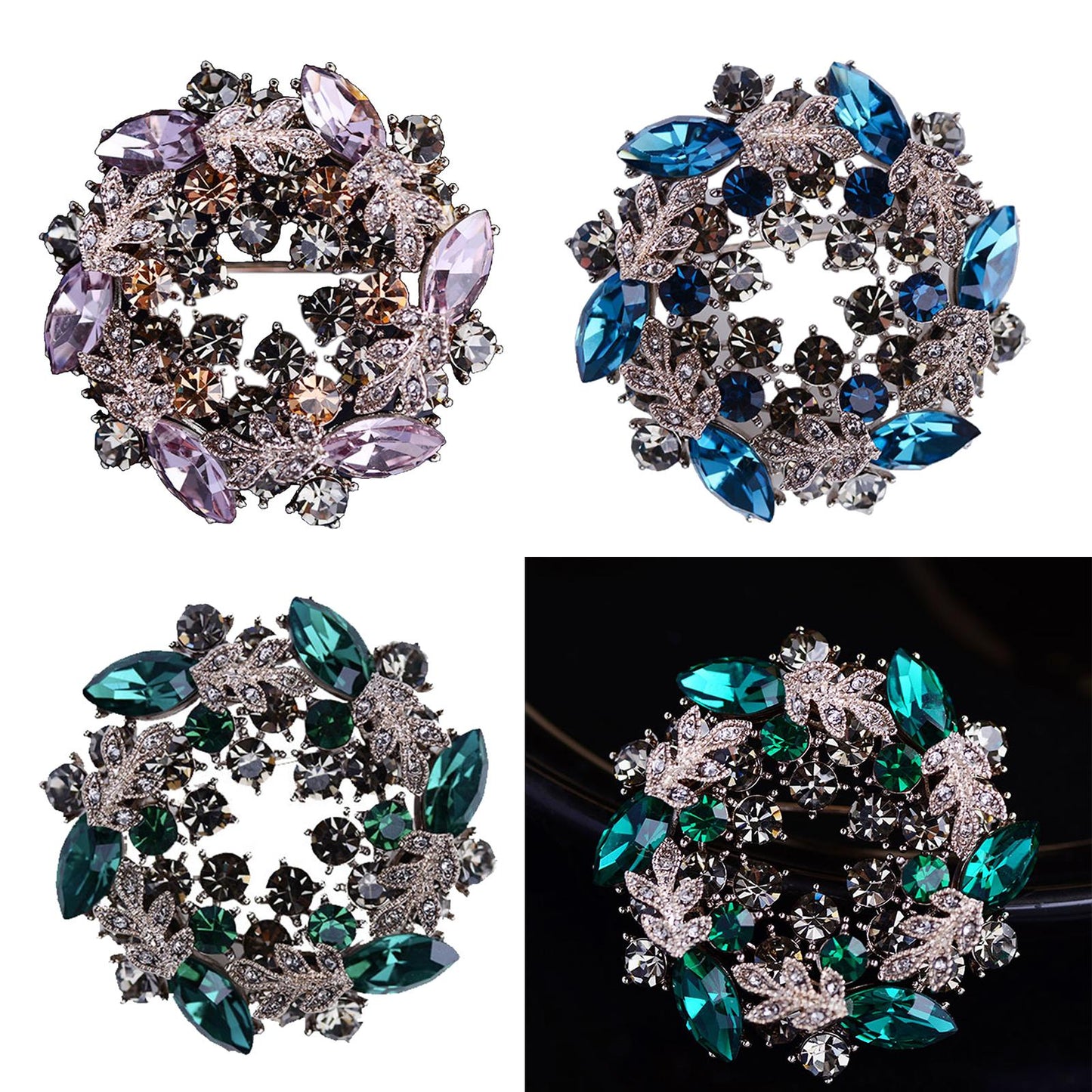 Crystal Rhinestone Pearl Brooch Pin Wedding Women Jewelry Corsage Purple