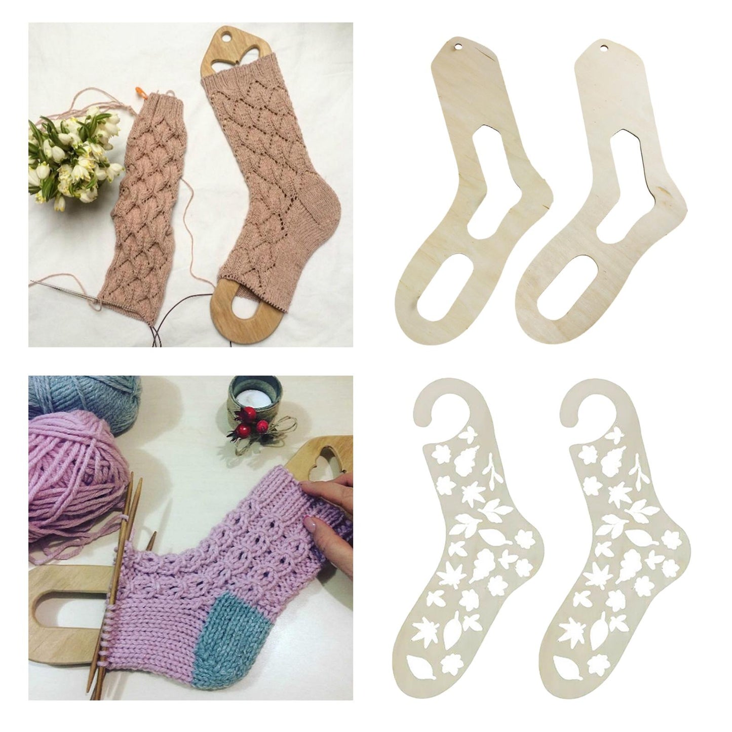 2 Pack Wooden Sock Blocker Stretchers Display Handmade Hand Knitting Mold A