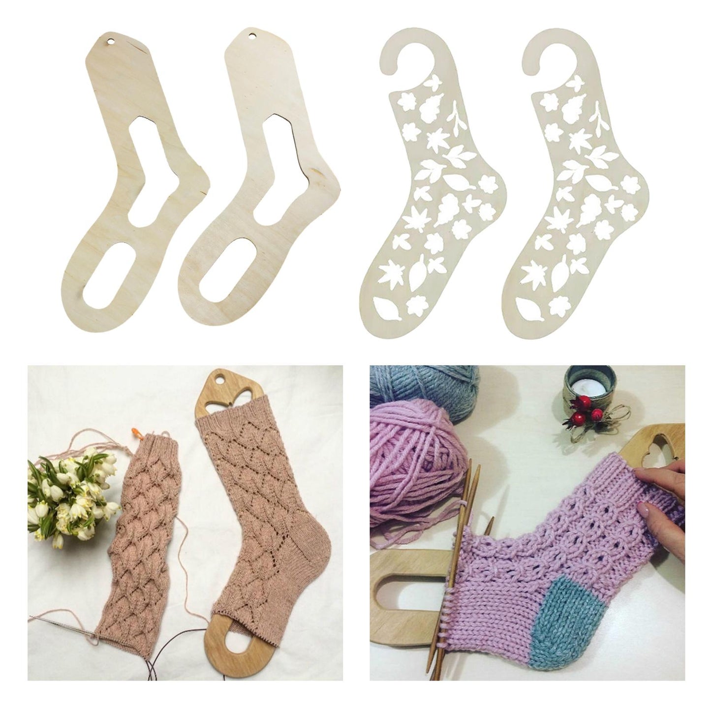 2 Pack Wooden Sock Blocker Stretchers Display Handmade Hand Knitting Mold A
