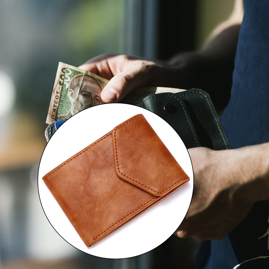 Men's PU Leather Cash Change Money Slim Blocking Bifold Wallet Light Brown