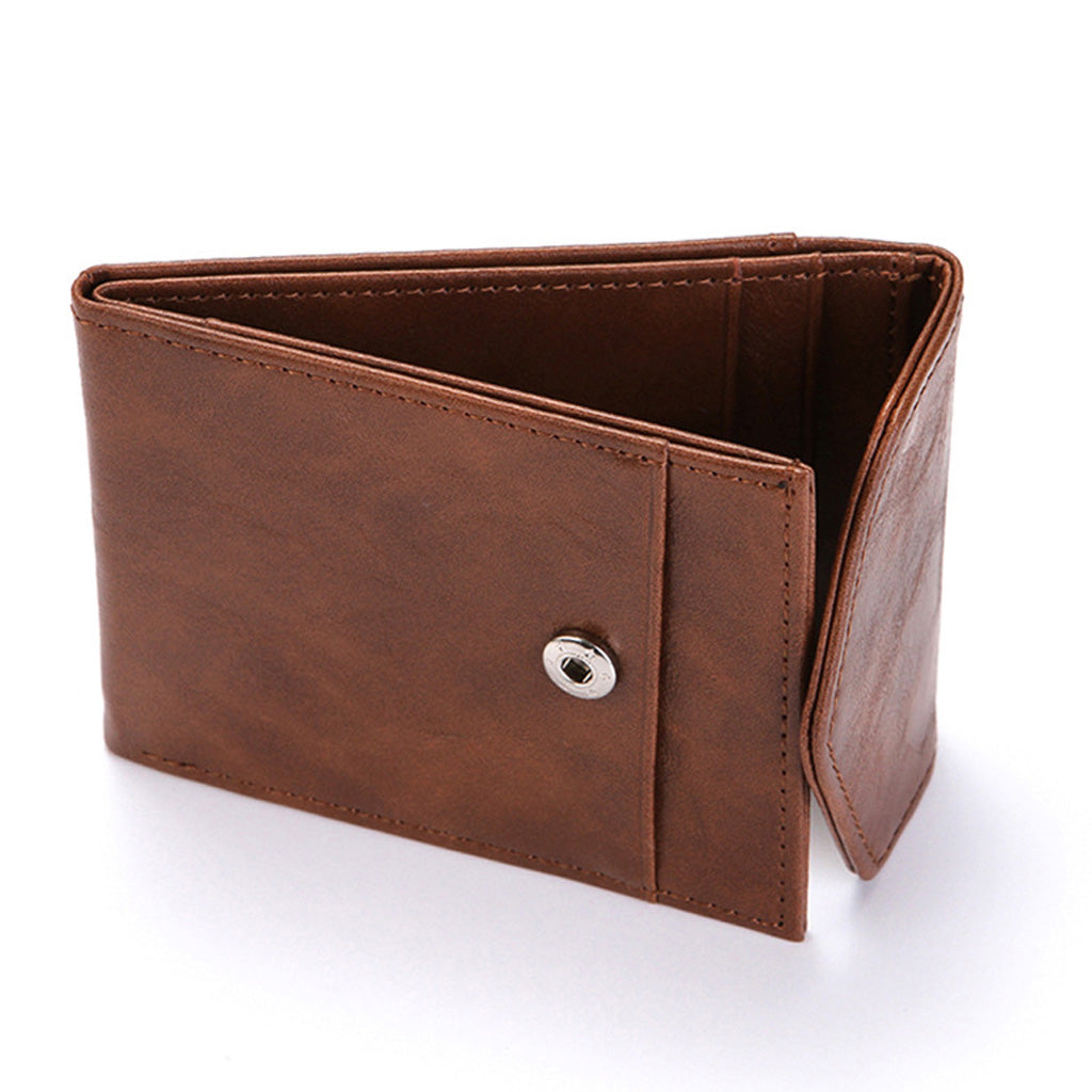 Men's PU Leather Cash Change Money Slim Blocking Bifold Wallet Dark Brown