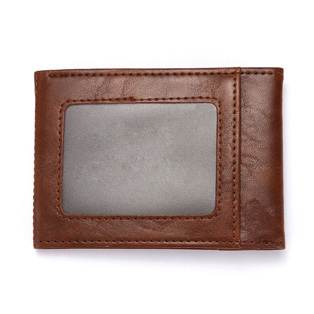 Men's PU Leather Cash Change Money Slim Blocking Bifold Wallet Dark Brown