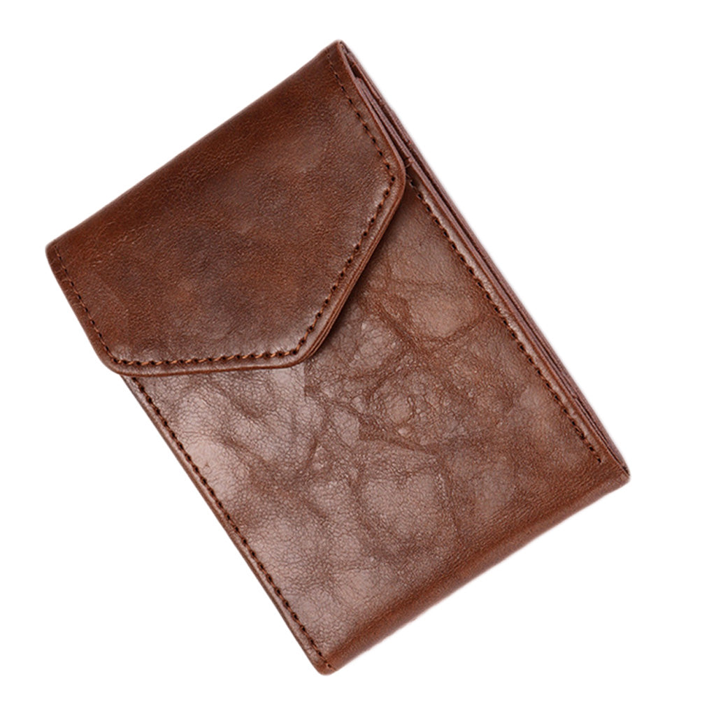 Men's PU Leather Cash Change Money Slim Blocking Bifold Wallet Dark Brown