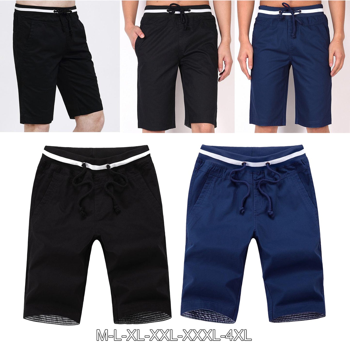 Men's Summer Shorts Cotton Joggers Classic Fit Pocket Pants Black M