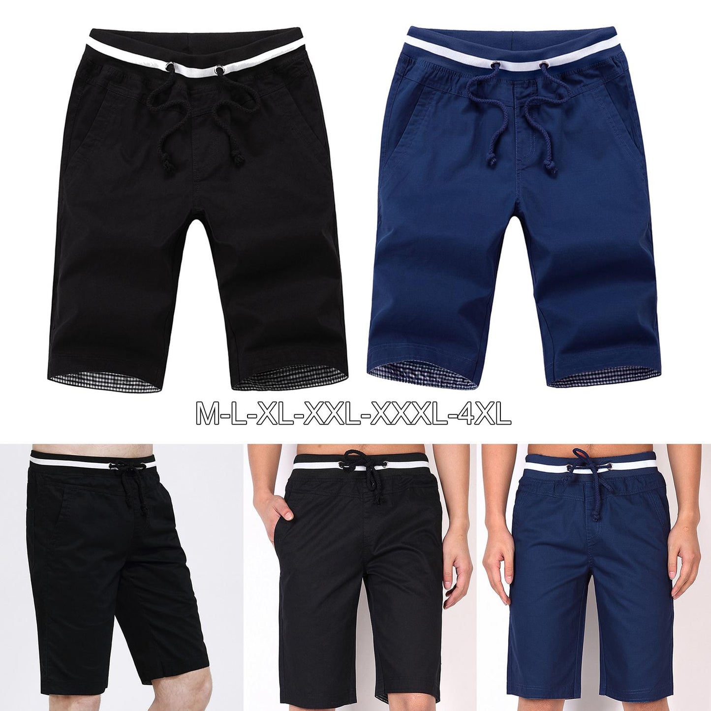 Men's Summer Shorts Cotton Joggers Classic Fit Pocket Pants Black M