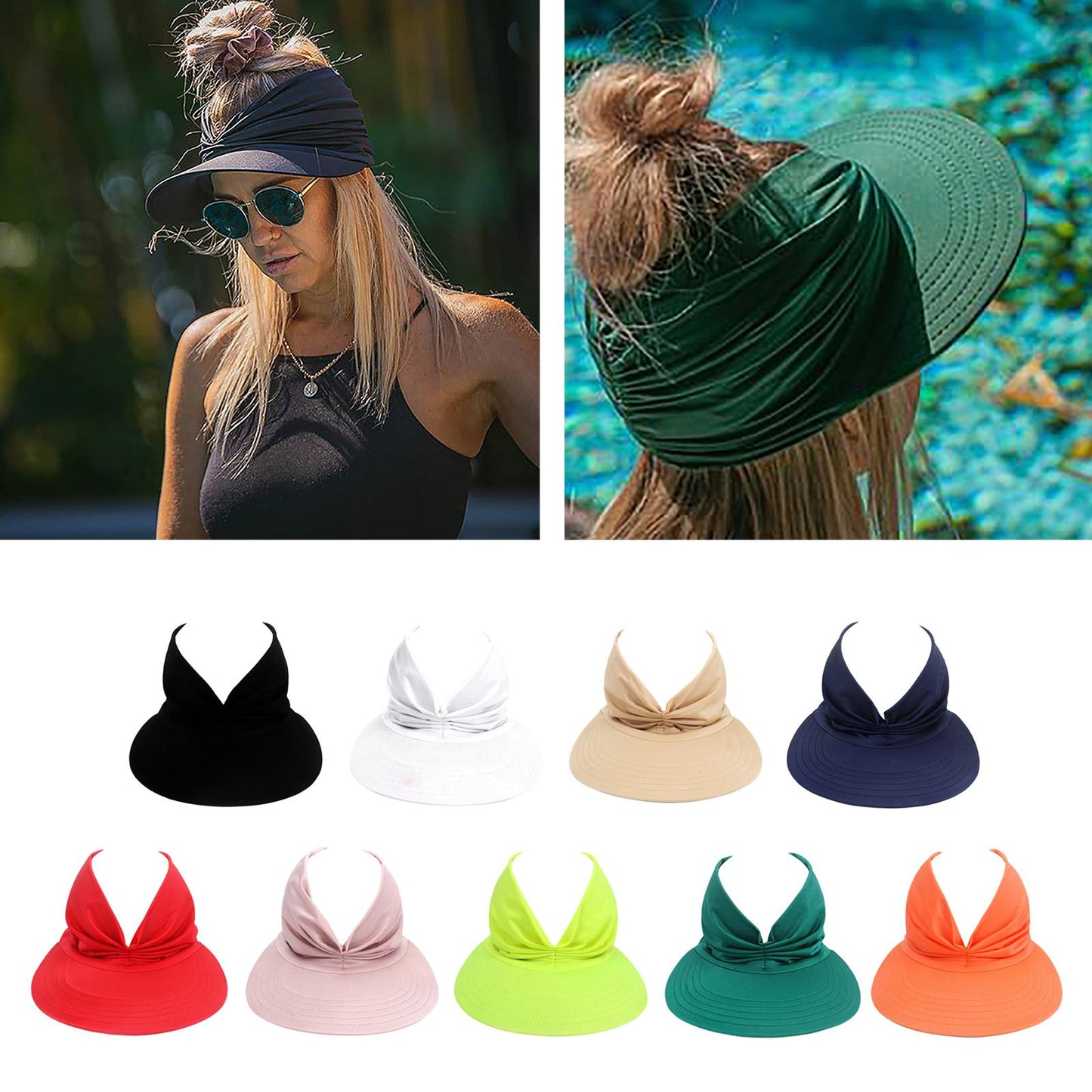 Hollow Top Summer Visor Outdoors Beach Hats for Women Girls Orange