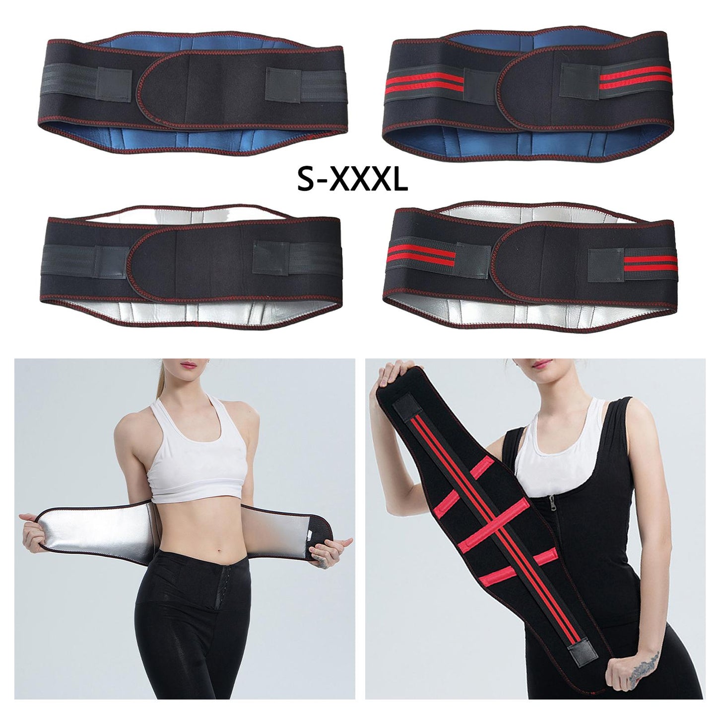 Weight Loss Waist Trainer Slimming Trimmer Belt Strap Black Silver XXXL