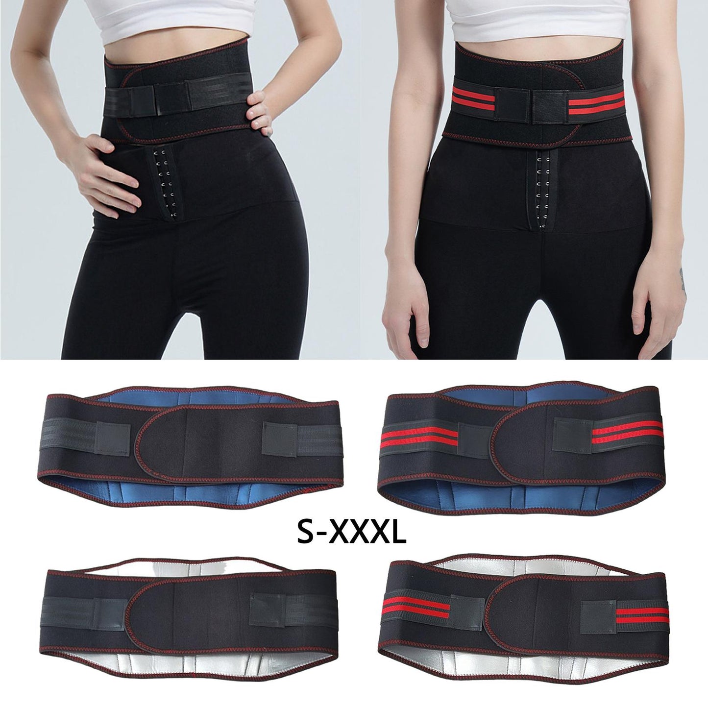Weight Loss Waist Trainer Slimming Trimmer Belt Strap Black Silver XXXL