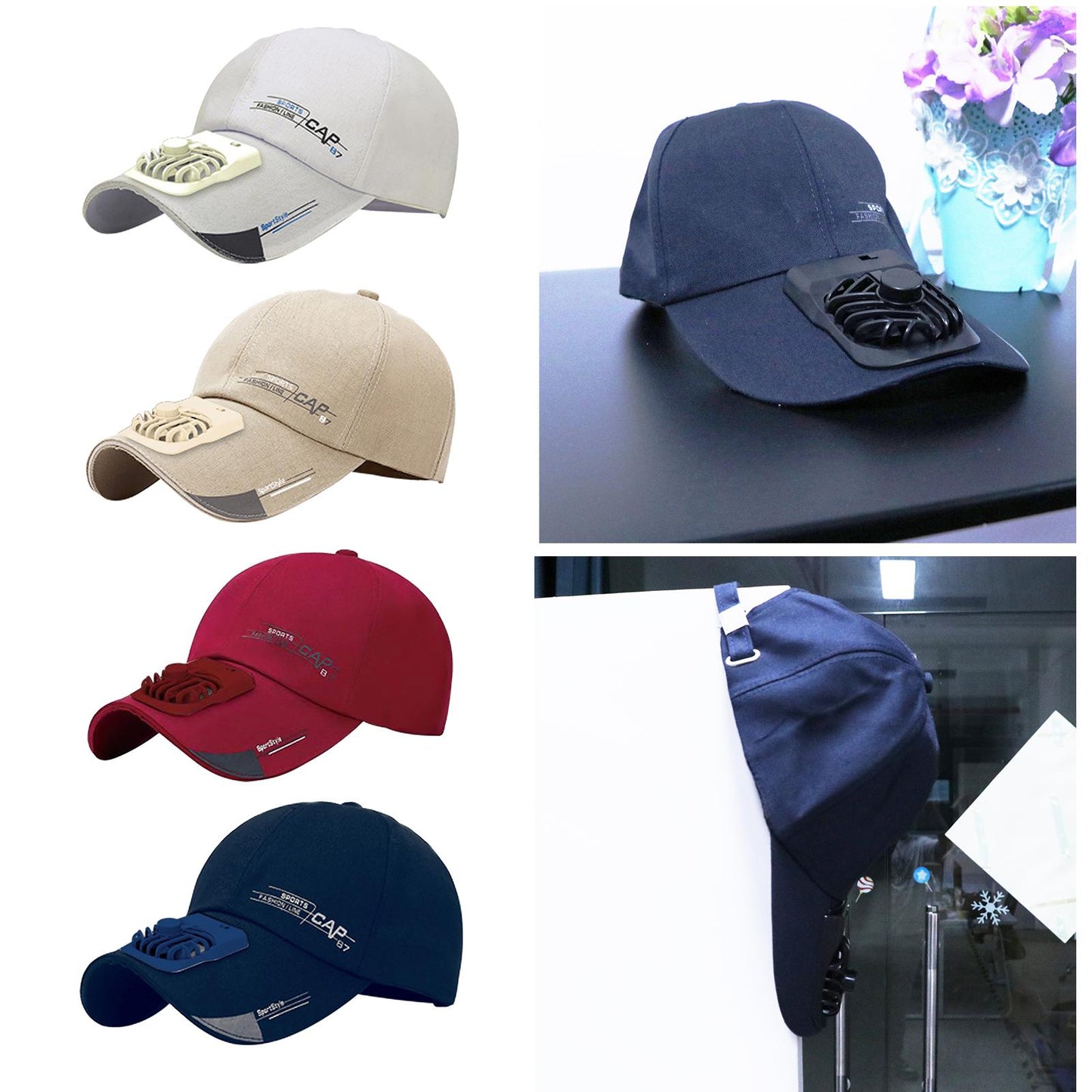 Outdoor Cooling Fan Hat Baseball Cap Sun Hat Outdoor Camping Blue