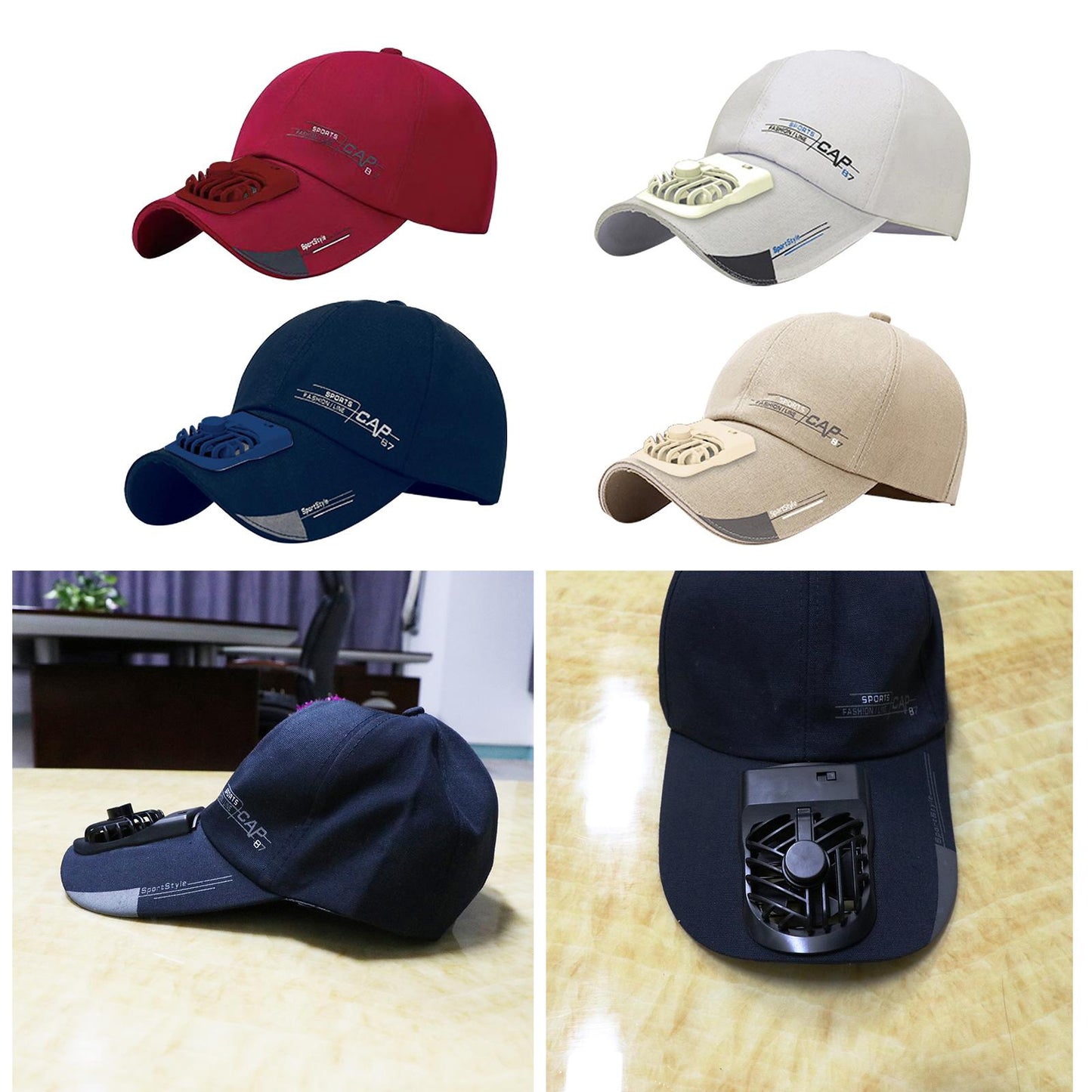 Outdoor Cooling Fan Hat Baseball Cap Sun Hat Outdoor Camping Blue