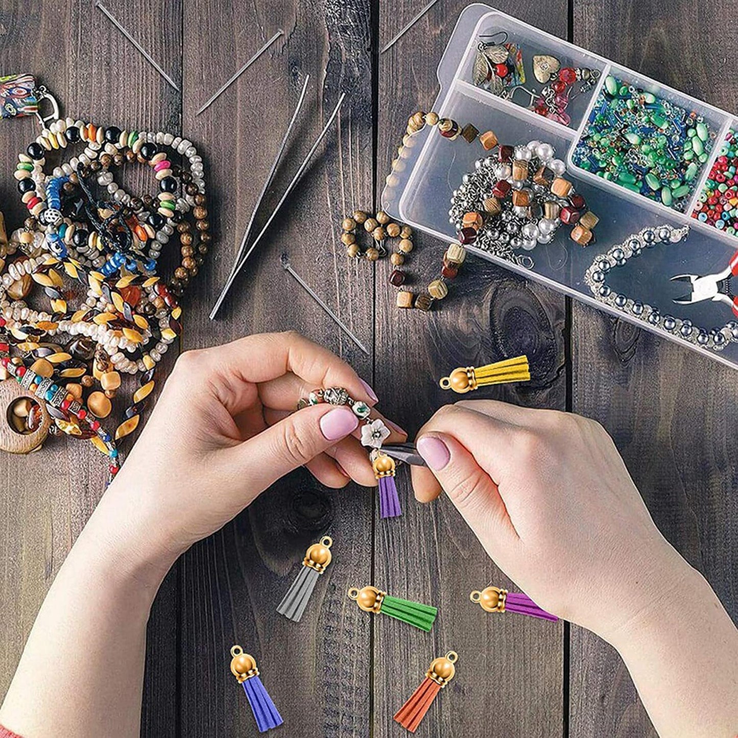 200Pcs Multicolor Tassel Keychain Blanks Charms Bulk for DIY Projects Crafts