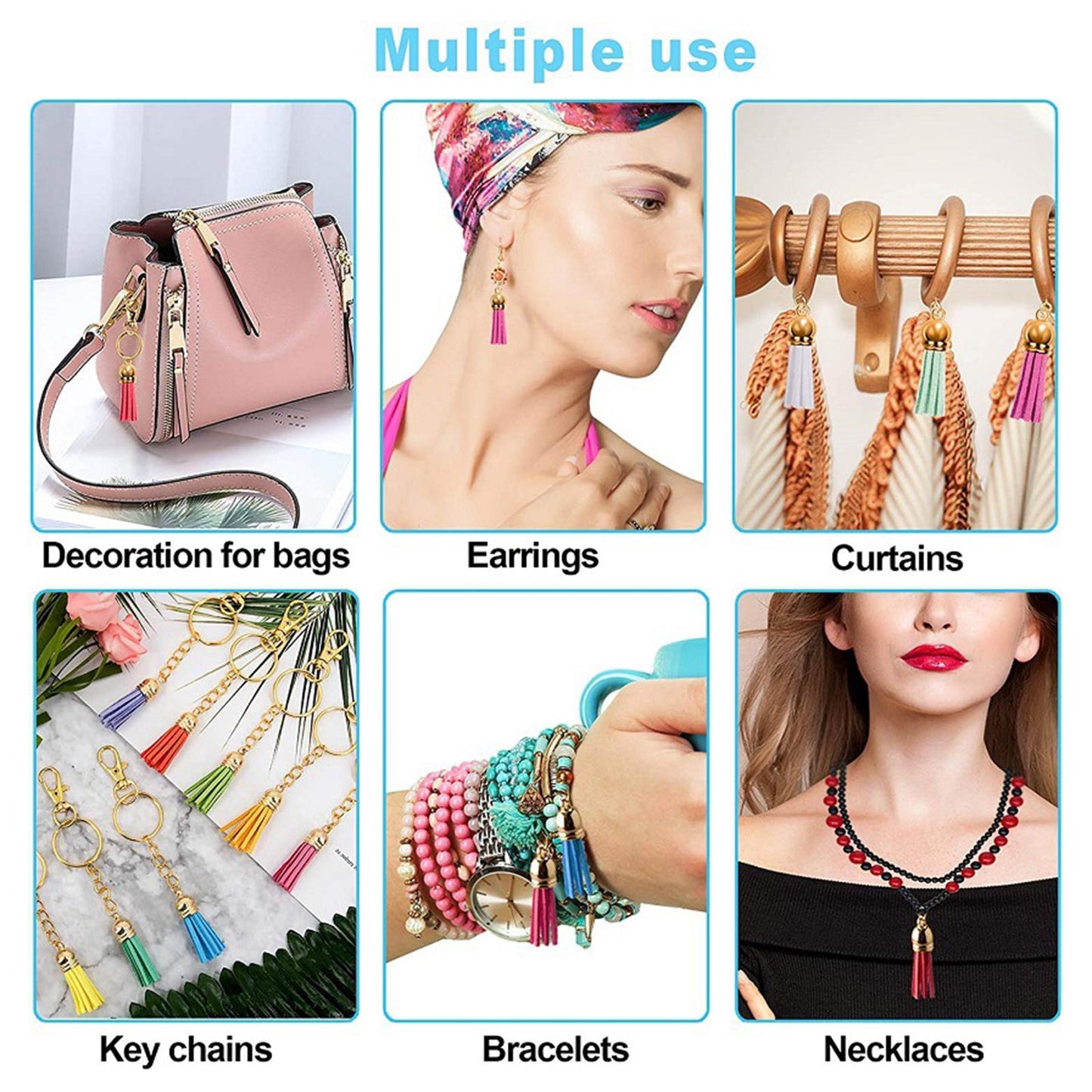 200Pcs Multicolor Tassel Keychain Blanks Charms Bulk for DIY Projects Crafts