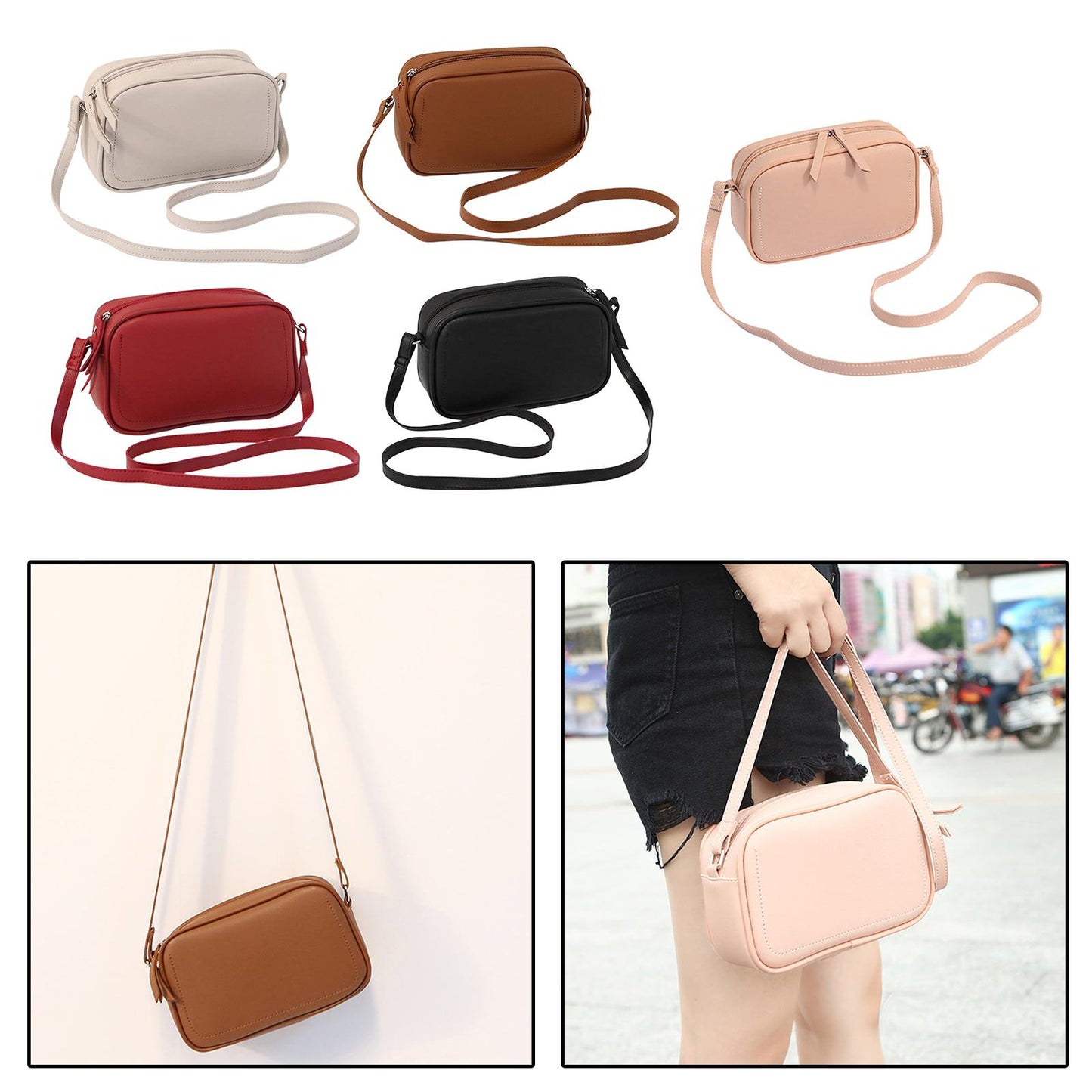 PU Leather Lady Messenger Bag with Long Strap Simple Shopping Shoulder Bag wine red