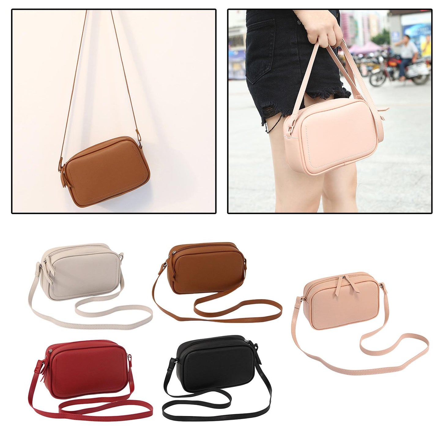 PU Leather Lady Messenger Bag with Long Strap Simple Shopping Shoulder Bag wine red