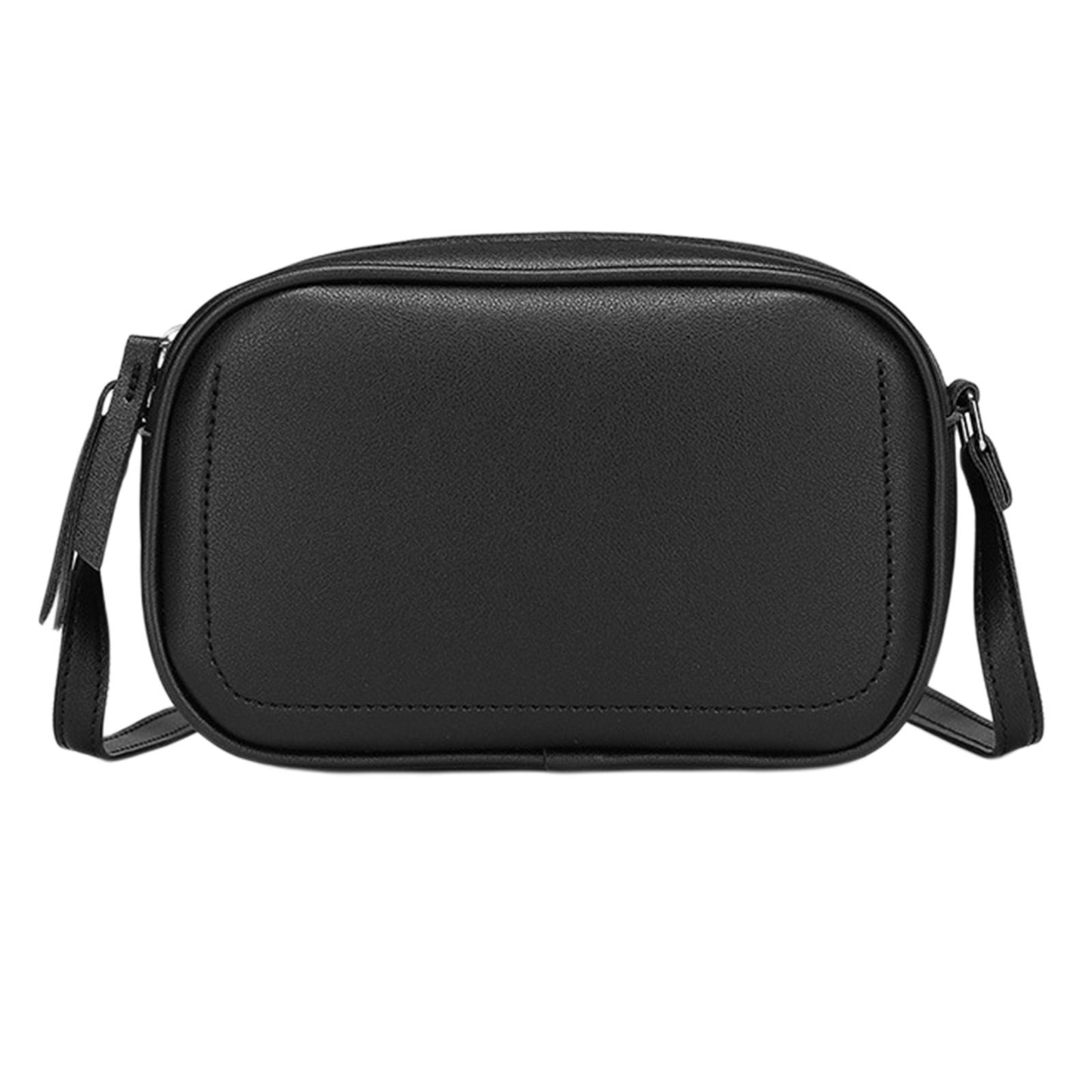 PU Leather Lady Messenger Bag with Long Strap Simple Shopping Shoulder Bag black