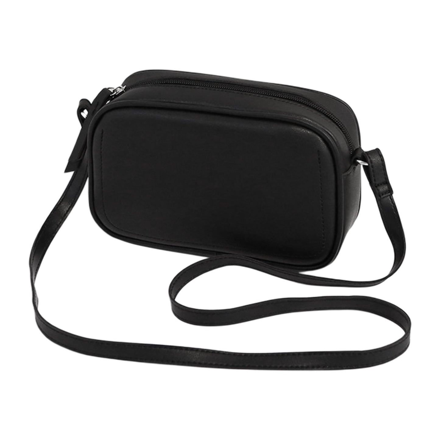 PU Leather Lady Messenger Bag with Long Strap Simple Shopping Shoulder Bag black