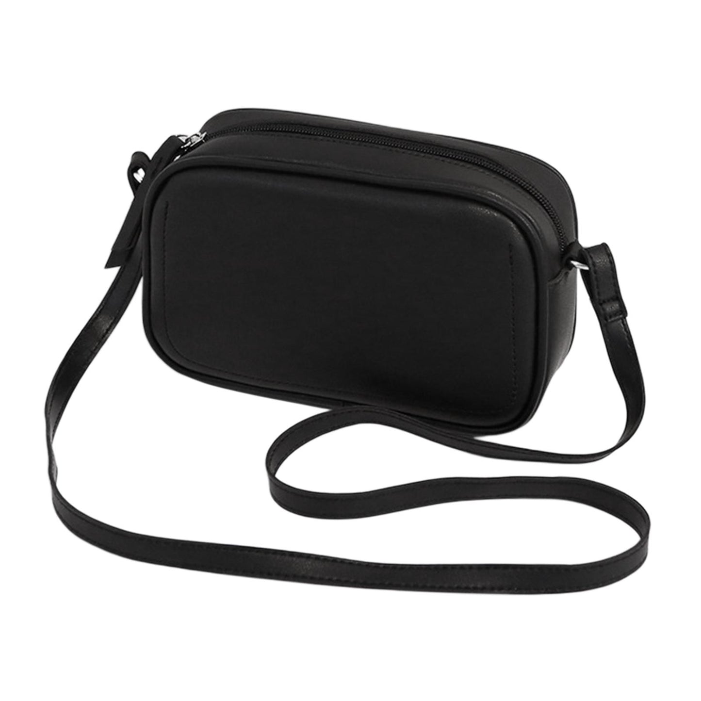 PU Leather Lady Messenger Bag with Long Strap Simple Shopping Shoulder Bag black