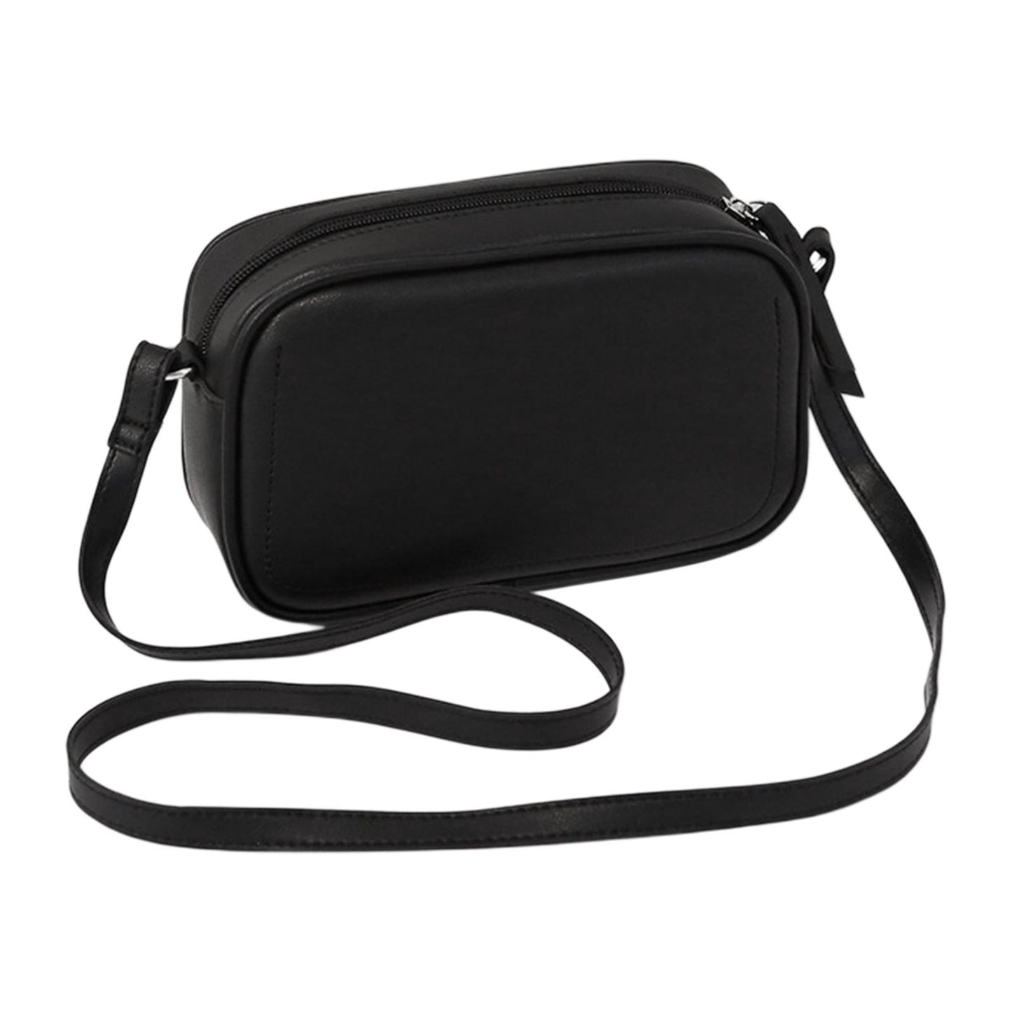 PU Leather Lady Messenger Bag with Long Strap Simple Shopping Shoulder Bag black