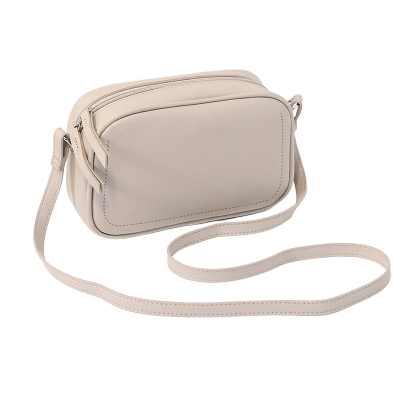 PU Leather Lady Messenger Bag with Long Strap Simple Shopping Shoulder Bag cream color