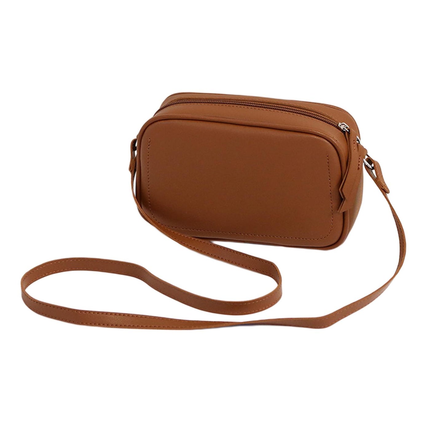 PU Leather Lady Messenger Bag with Long Strap Simple Shopping Shoulder Bag brown