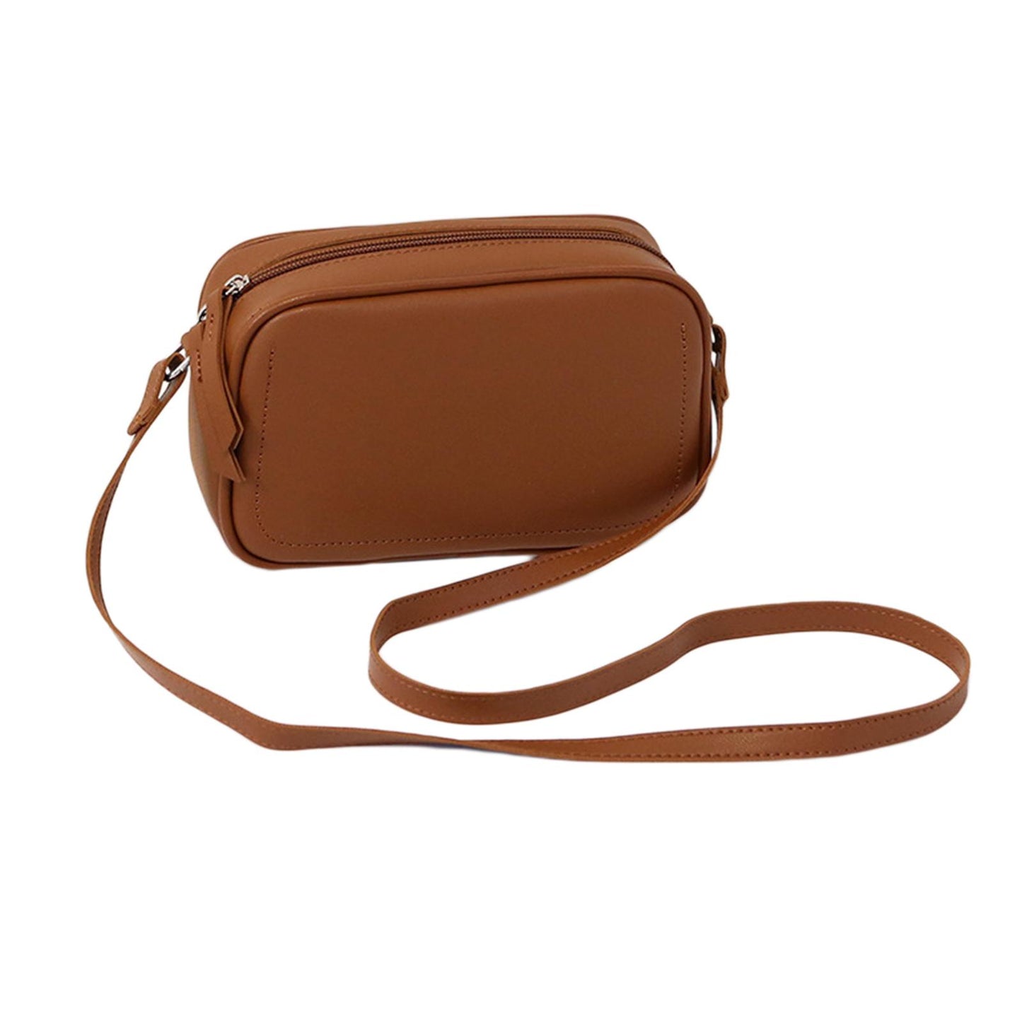 PU Leather Lady Messenger Bag with Long Strap Simple Shopping Shoulder Bag brown