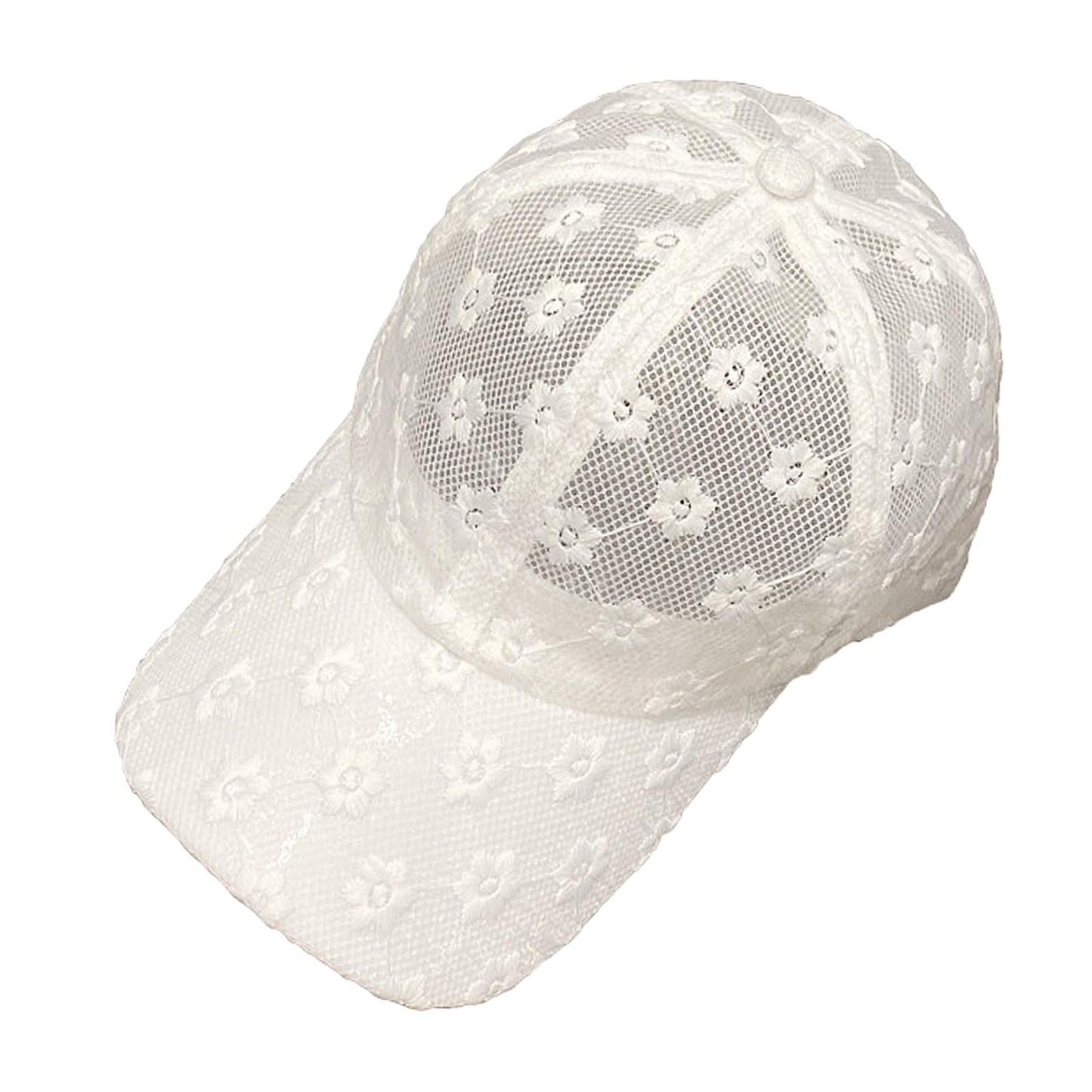 Women Lace Baseball Cap Girls Mesh Snapback Hip Hop Sun Hat Adjustable White