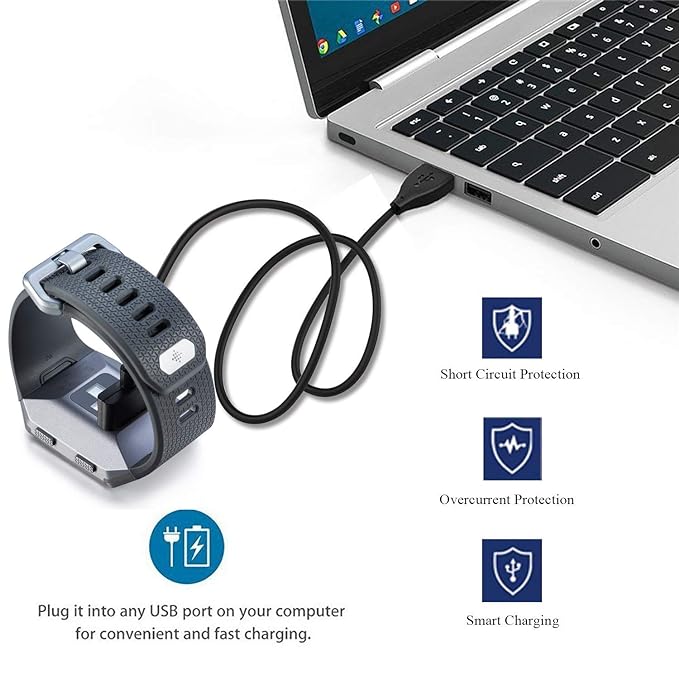 UNIQKART Replacement USB Charging Cable Cord Charger Cradle Dock Adapter for Fitbit Ionic,Fitness Tracker Wristband Smartwatch,Black