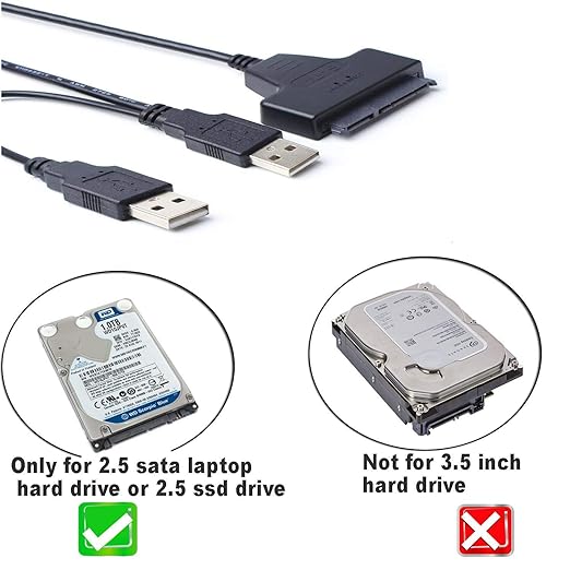 UNIQKART USB 2.0 to 2.5" Laptop SATA 22P Hard Drive HDD Adapter Cable Converter - Also Reads 2.5 inch S-ata SSD Drives Through USB 2.0