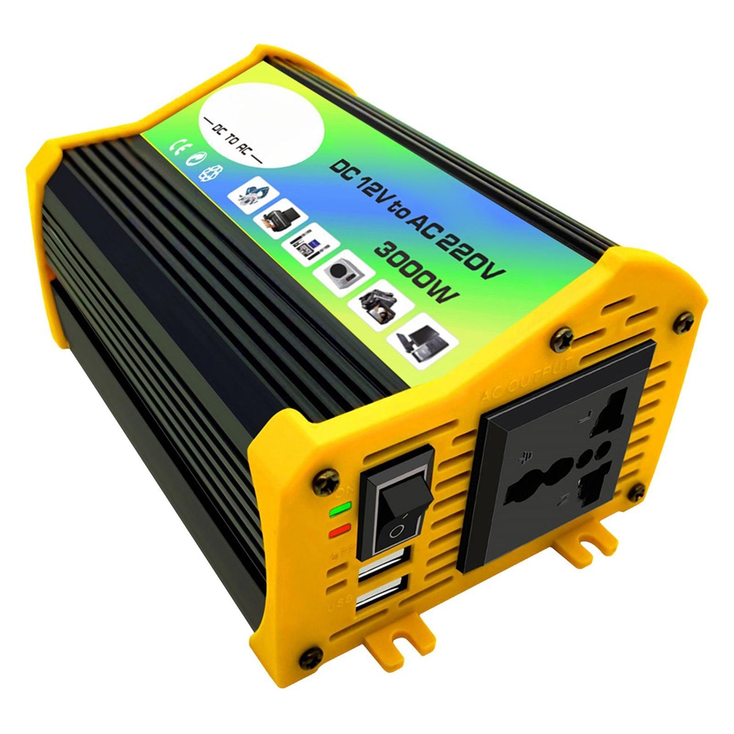 300W DC 12V to AC Inverter with 2 USB Charging Ports for Camping Outdoor Black 220V A