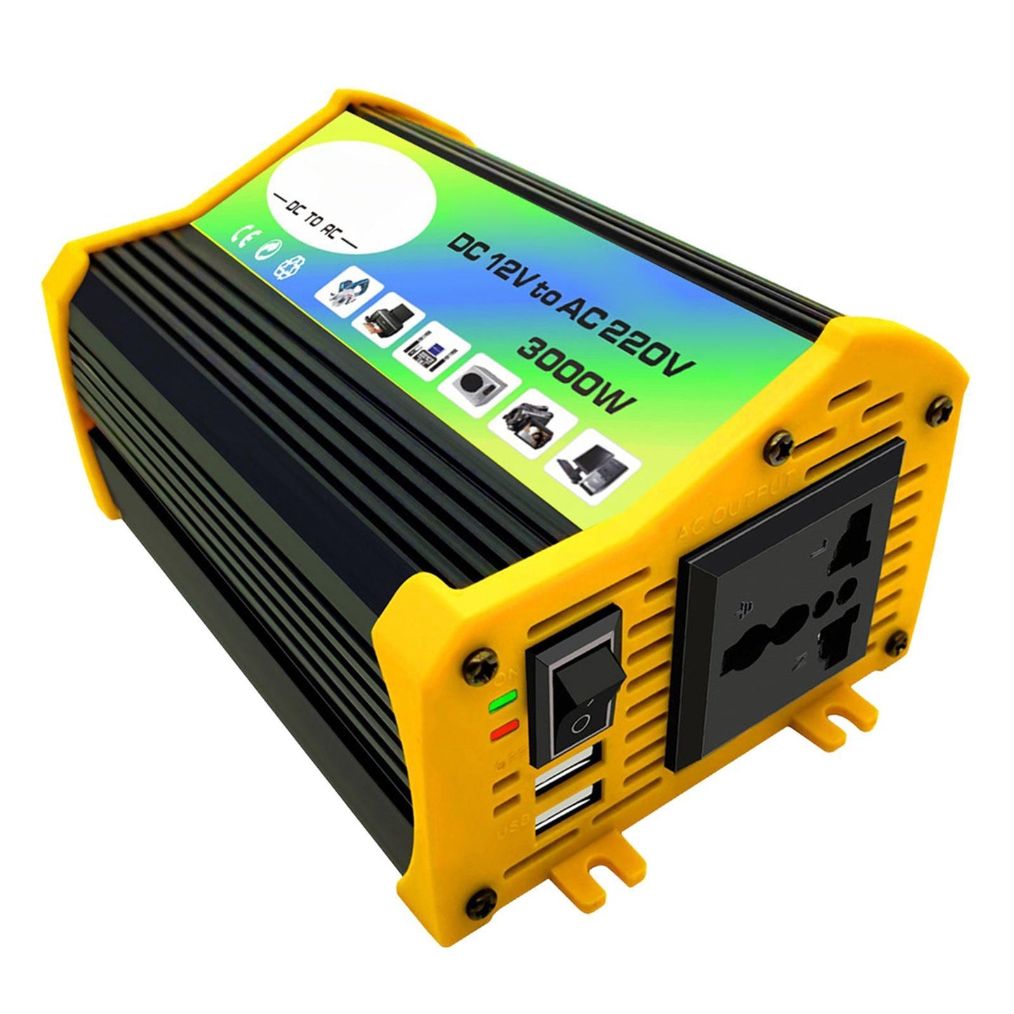 300W DC 12V to AC Inverter with 2 USB Charging Ports for Camping Outdoor Black 220V A