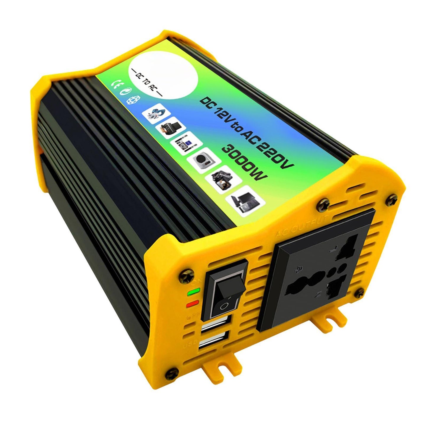 300W DC 12V to AC Inverter with 2 USB Charging Ports for Camping Outdoor Black 220V A