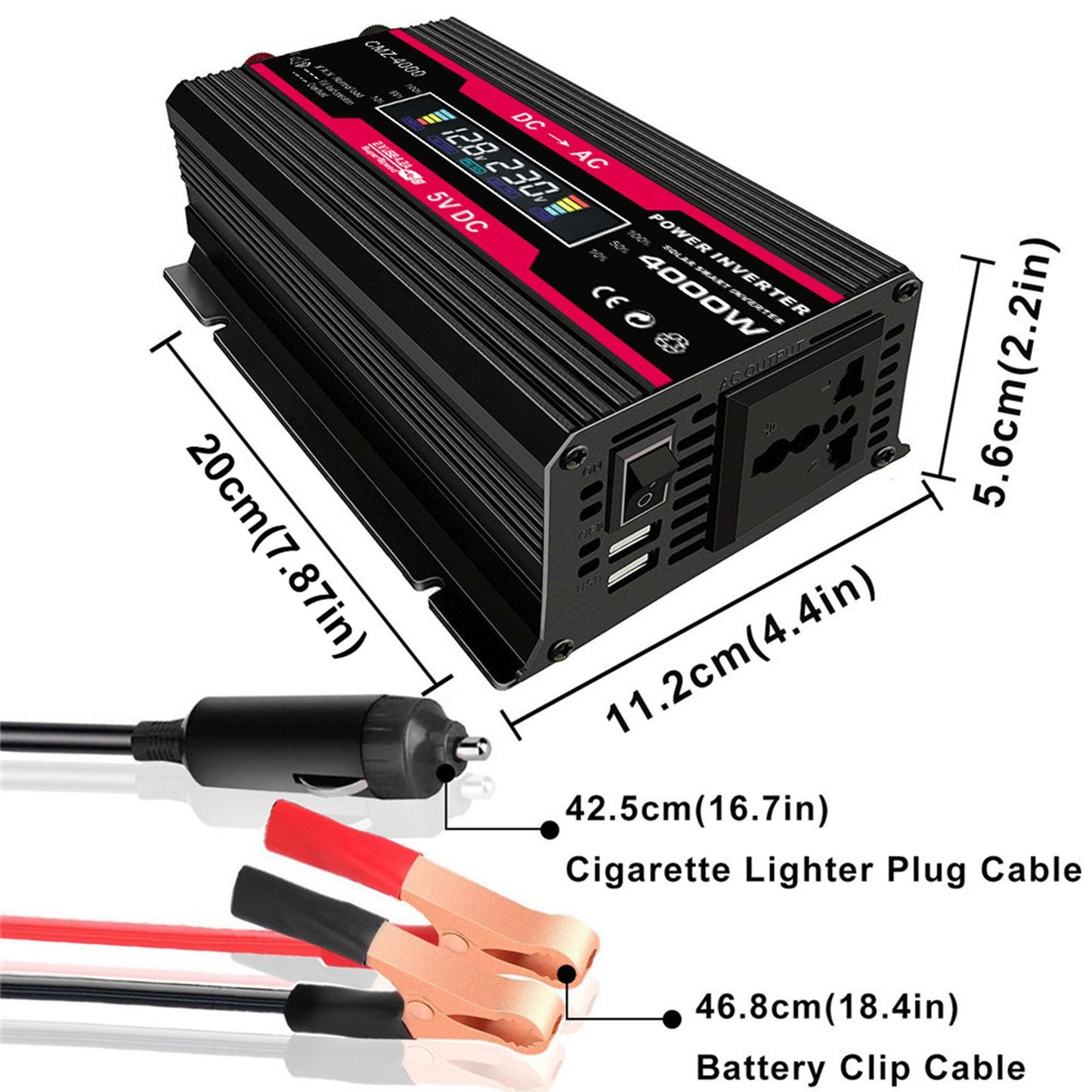 DC 12V to AC Power Inverter Car Adapter for Outdoor Power Supply Black 220V