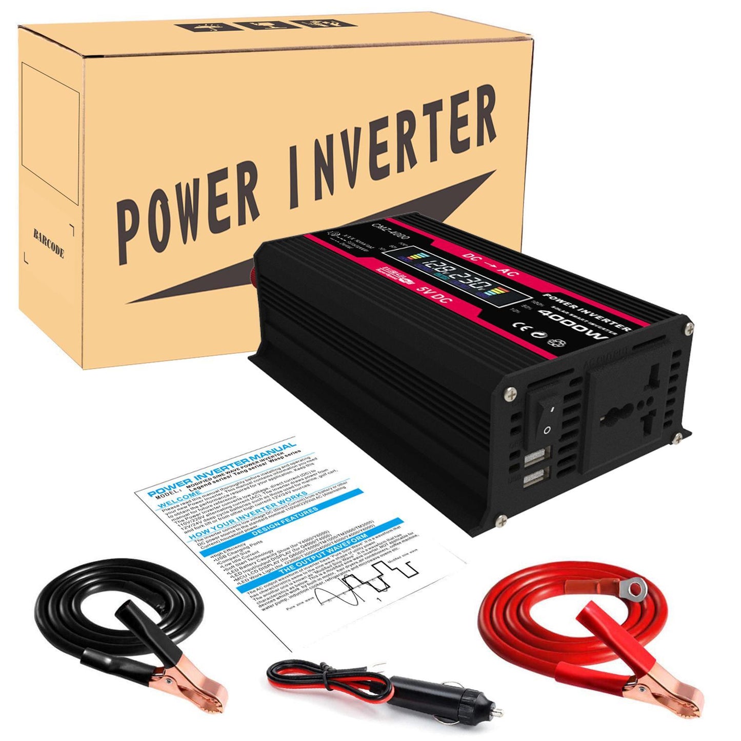 DC 12V to AC Power Inverter Car Adapter for Outdoor Power Supply Black 110V