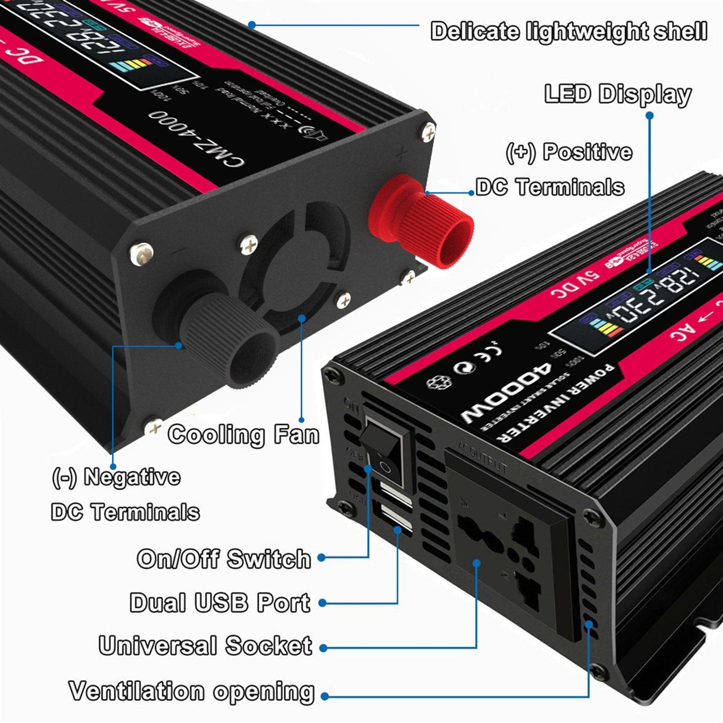 DC 12V to AC Power Inverter Car Adapter for Outdoor Power Supply Black 110V