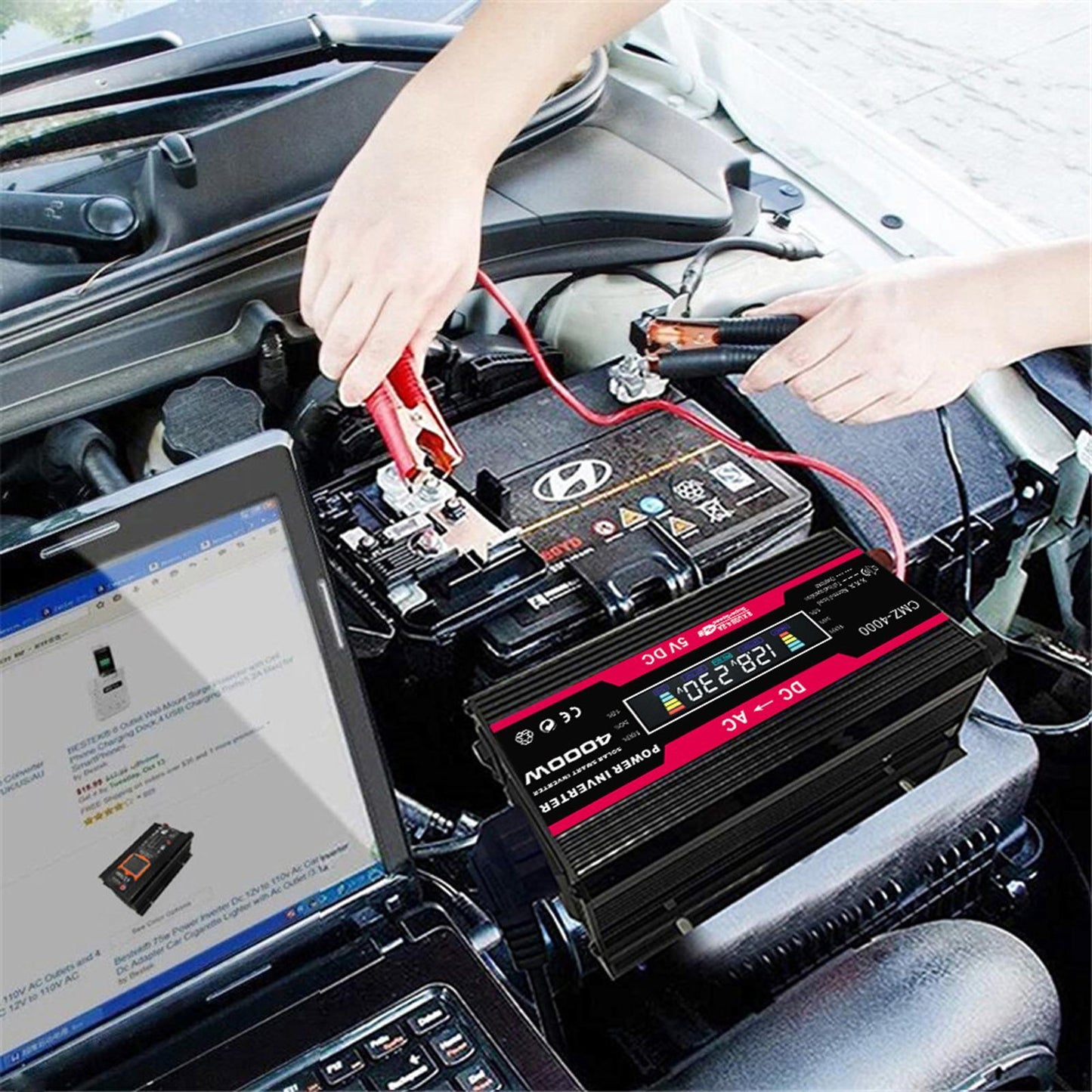 DC 12V to AC Power Inverter Car Adapter for Outdoor Power Supply Black 110V
