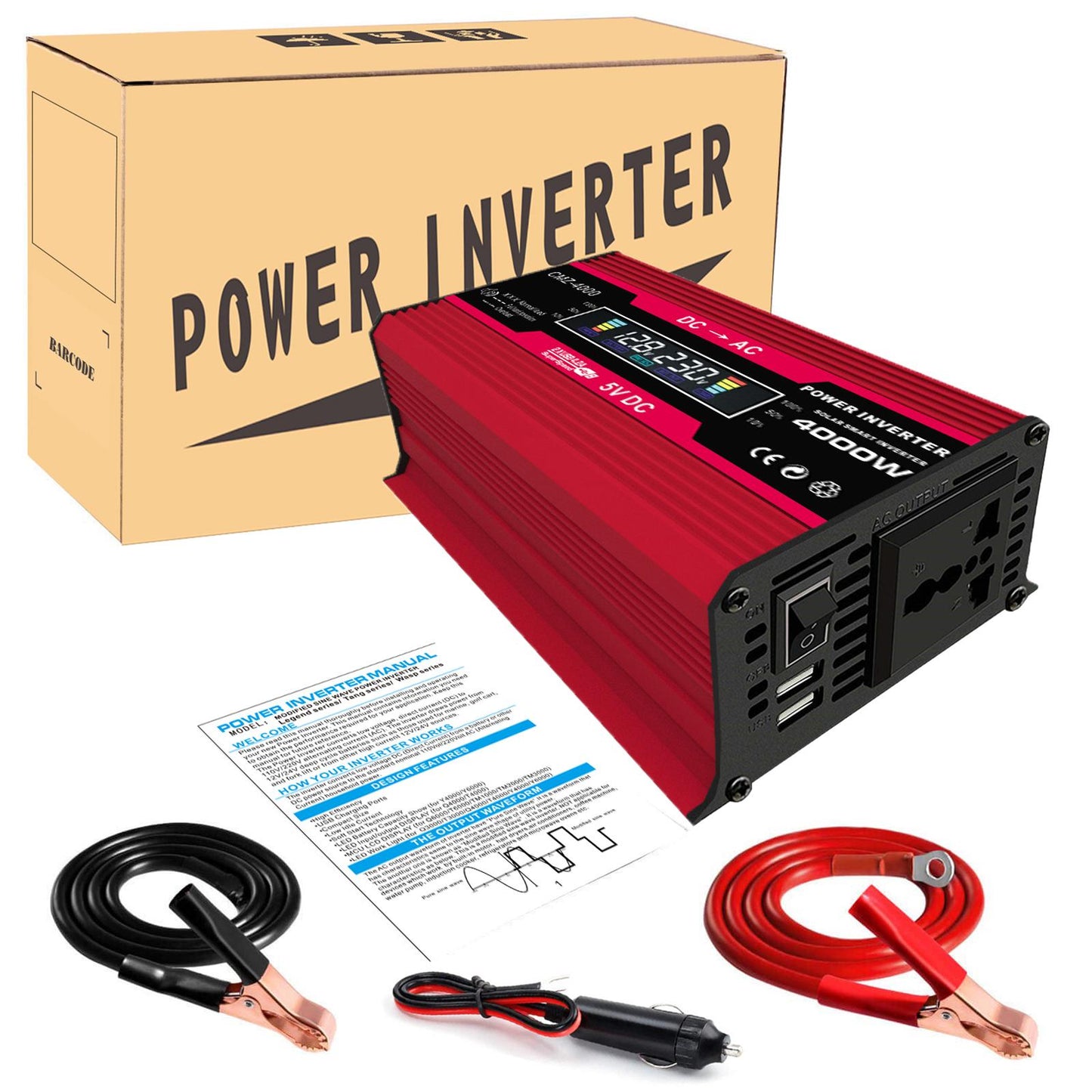 DC 12V to AC Power Inverter Car Adapter for Outdoor Power Supply Red 110V