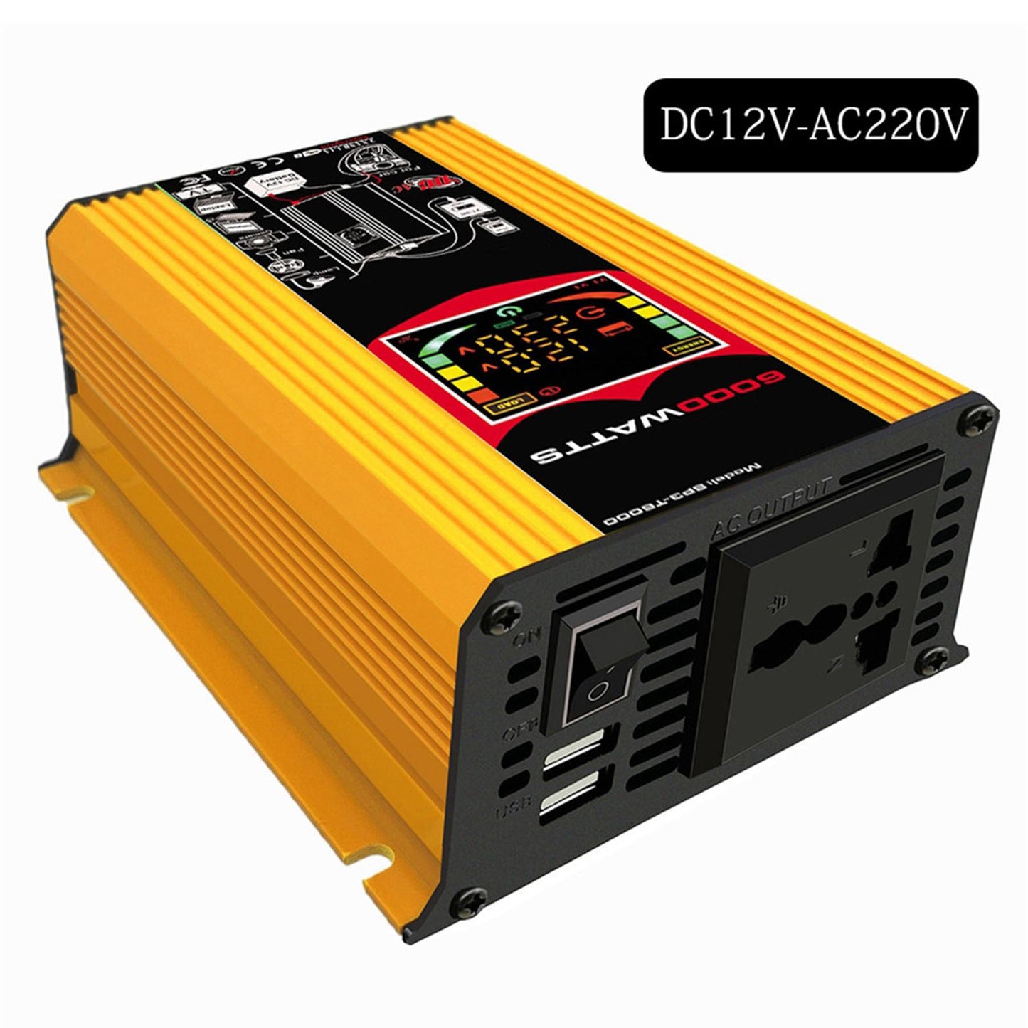 DC 12V to AC 110V/220V Power Inverter Charger Power Supply Yellow 220V A