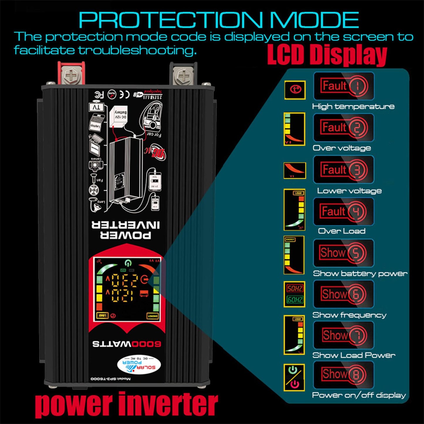 DC 12V to AC 110V/220V Power Inverter Charger Power Supply Black 220V B