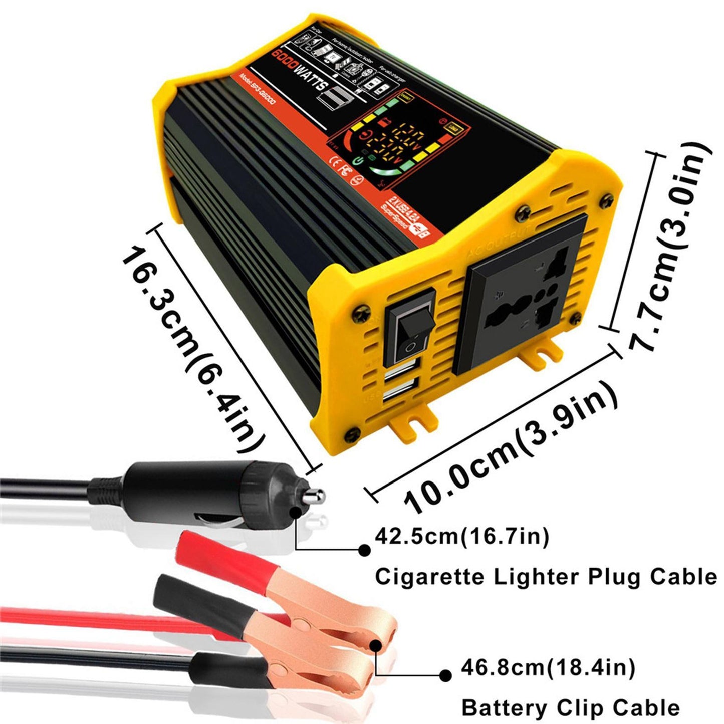 DC 12V to AC 110V/220V Power Inverter Charger Power Supply Black 220V C