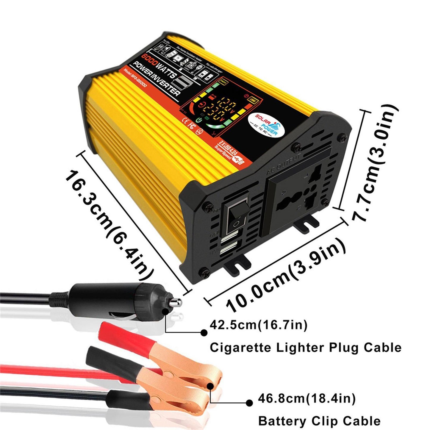 DC 12V to AC 110V/220V Power Inverter Charger Power Supply Yellow 110V D