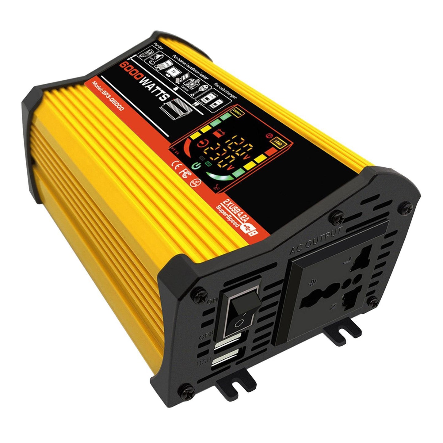 DC 12V to AC 110V/220V Power Inverter Charger Power Supply Yellow 110V D